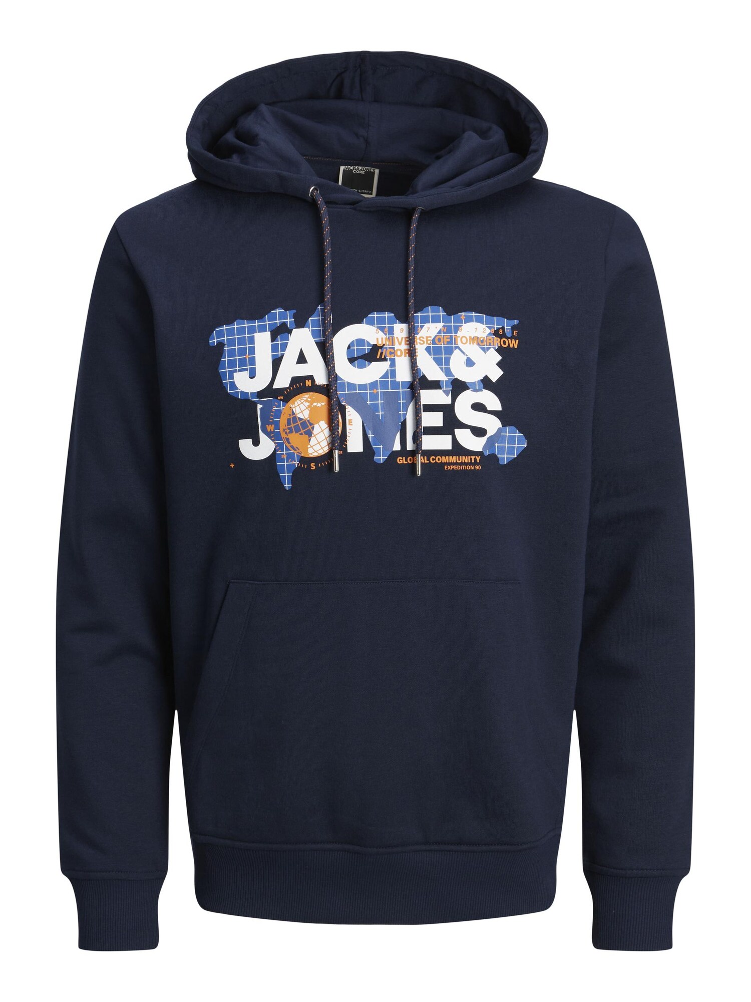 JACK & JONES Mikina 'JJDust'  námornícka modrá / dymovo modrá / oranžová / biela