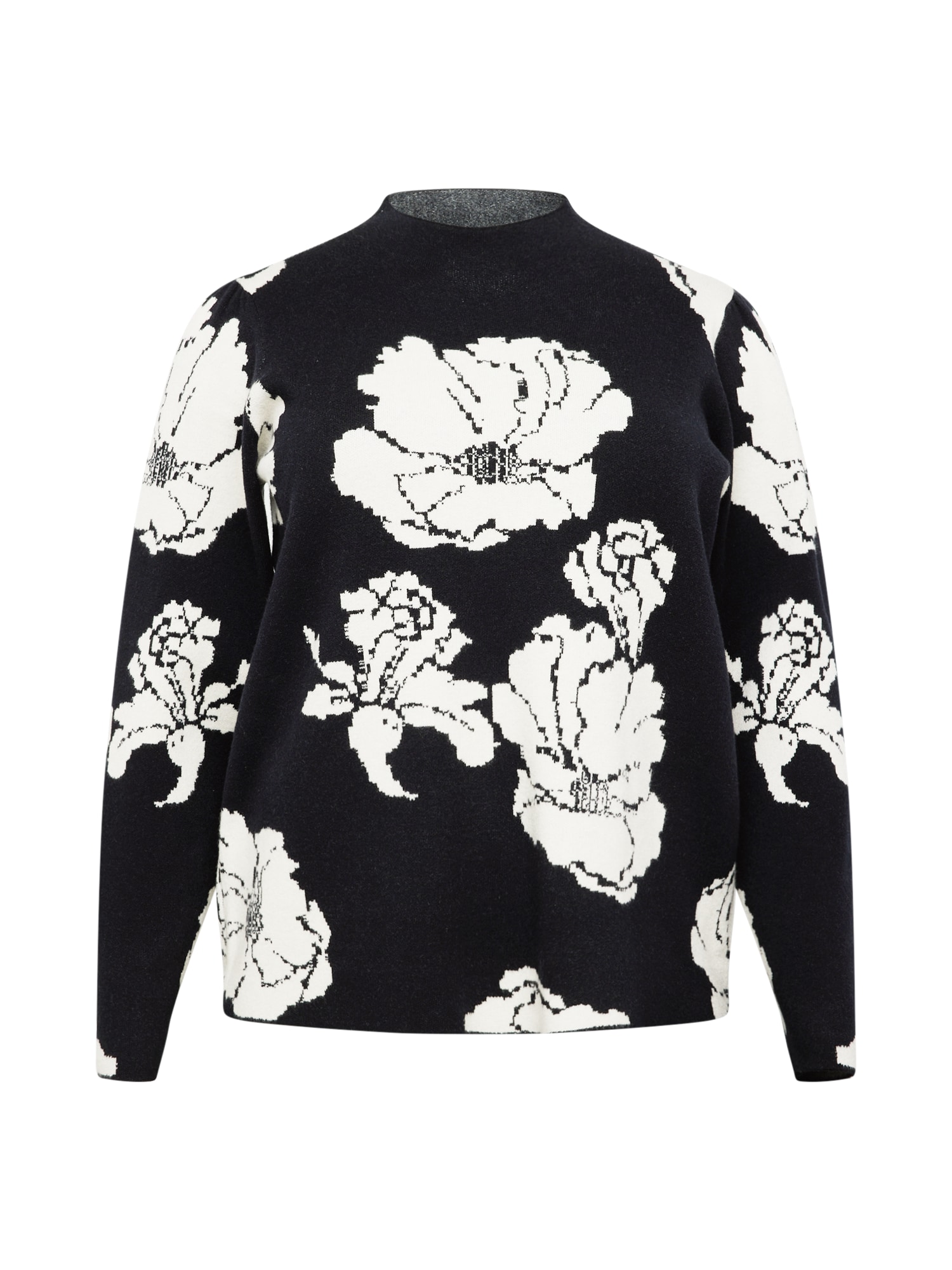 Vero Moda Curve Пуловер 'Flora'  черно / мръсно бяло
