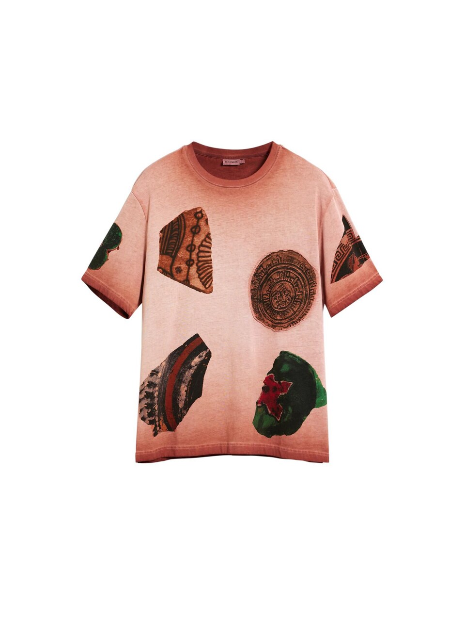 T-shirt kastanjebrun / gran / aprikos