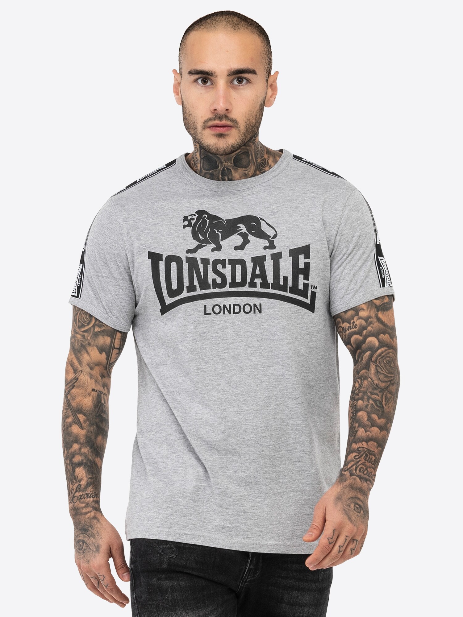 LONSDALE Póló 'STOUR'  szürke / fekete termék 2. képe