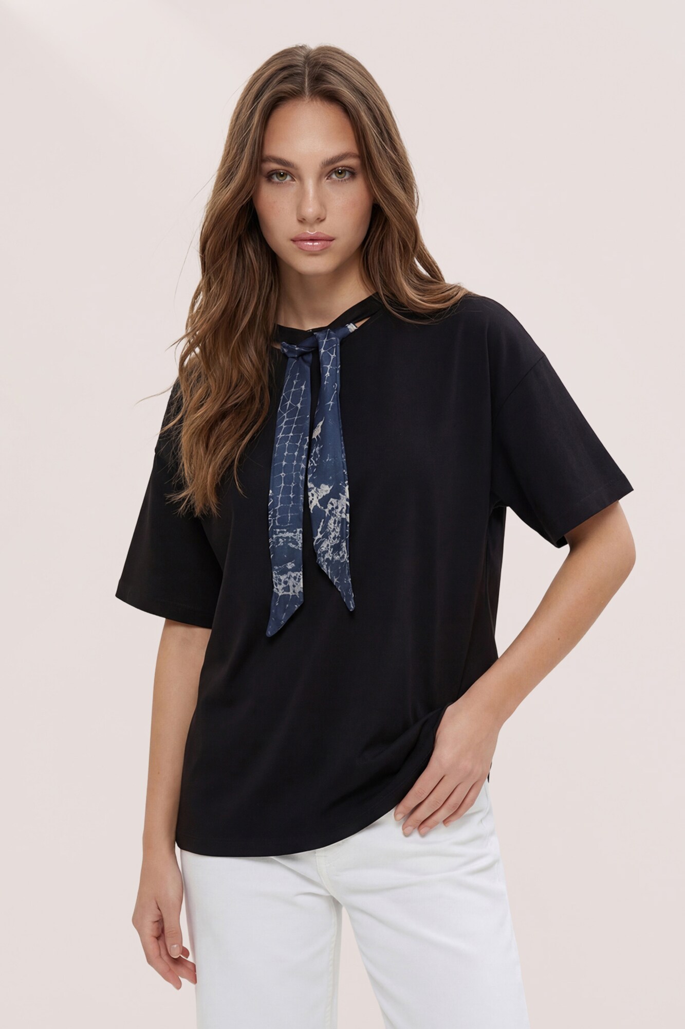 Trendyol Tricou safir / negru / alb murdar