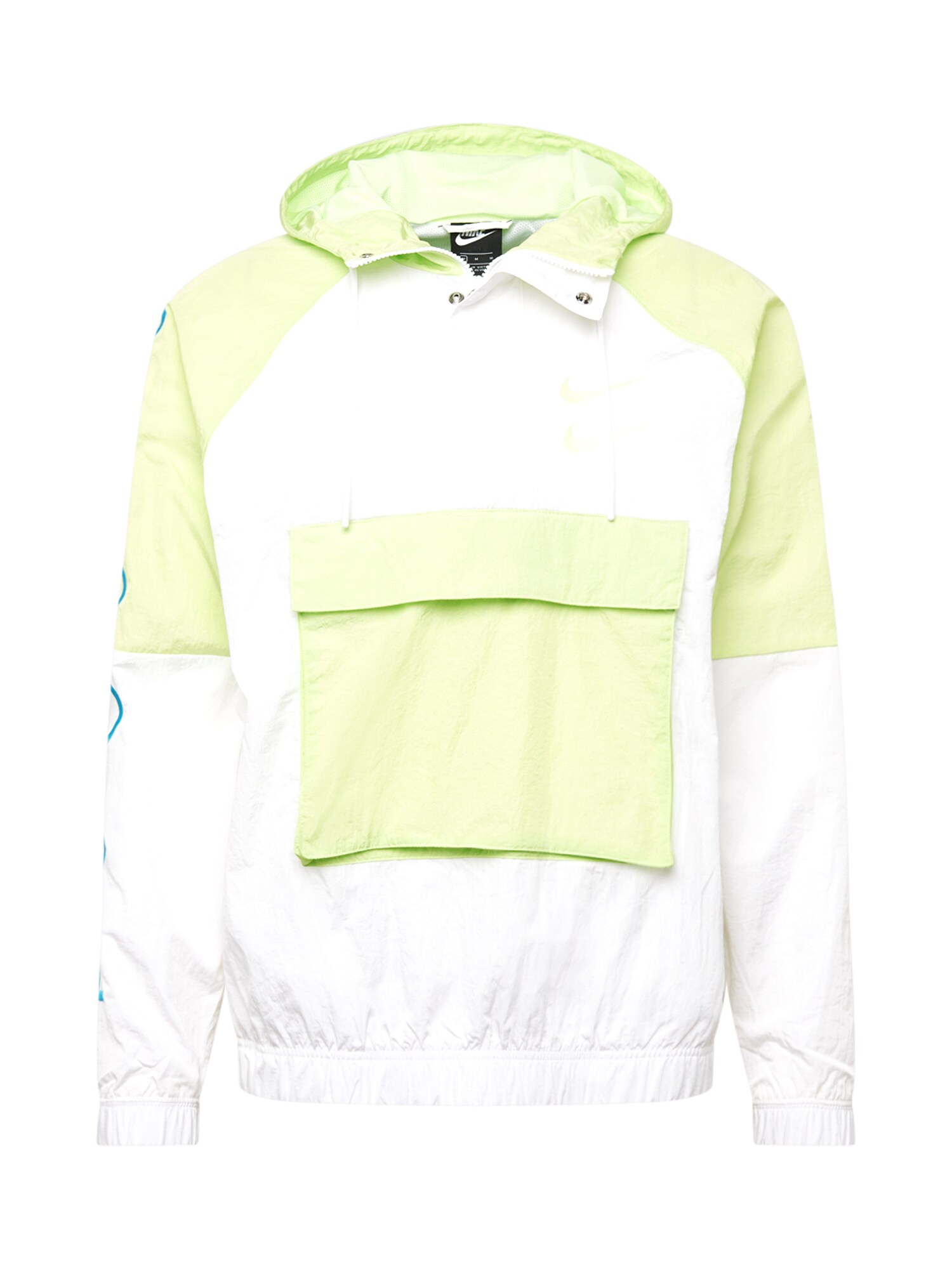 Nike Sportswear Demisezoninė striukė 'Swoosh Woven'  balta / mėlyna / obuolių spalva