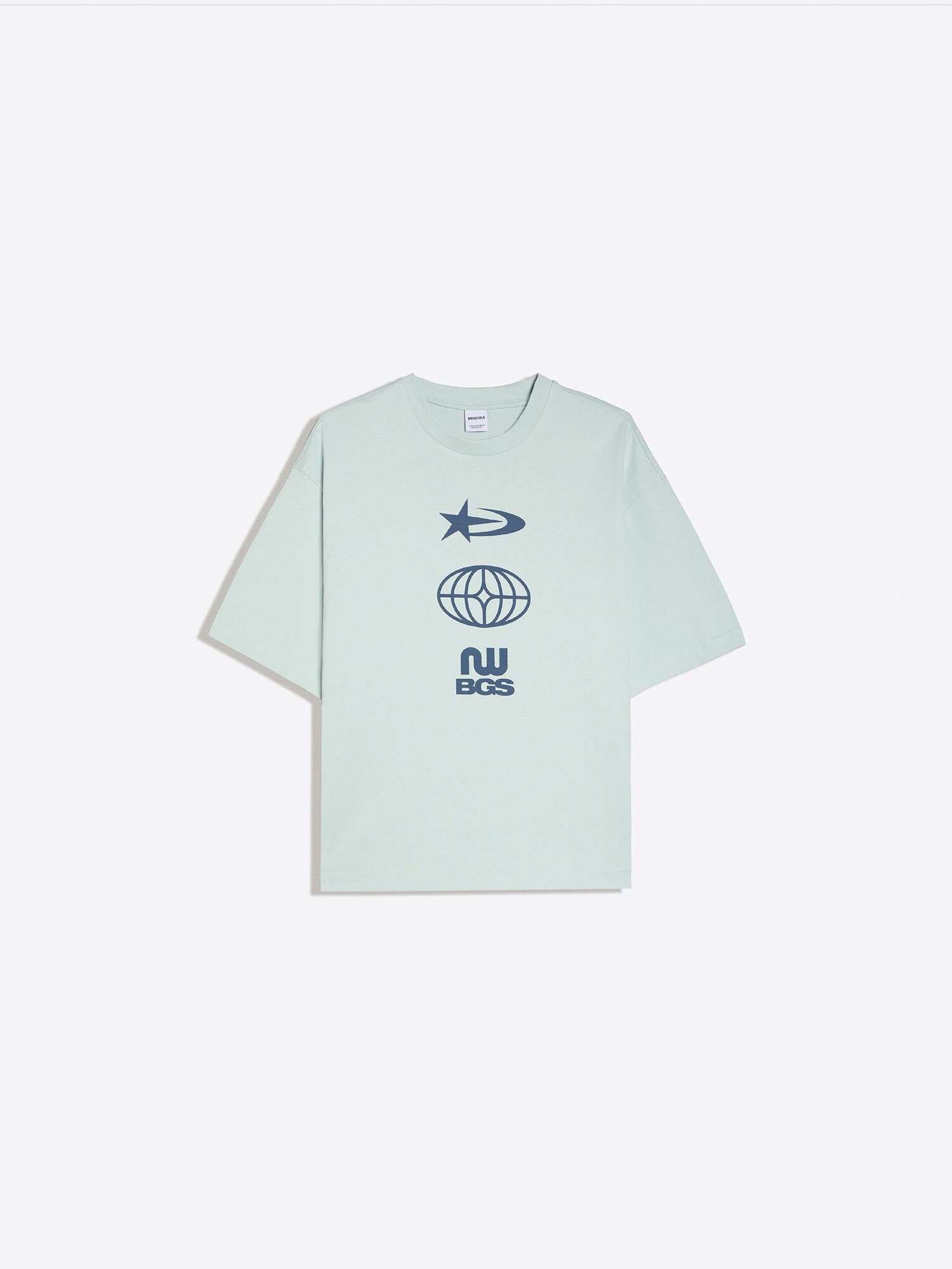 Bershka Tričko  azúrová / pastelovo modrá / tmavomodrá / svetlozelená