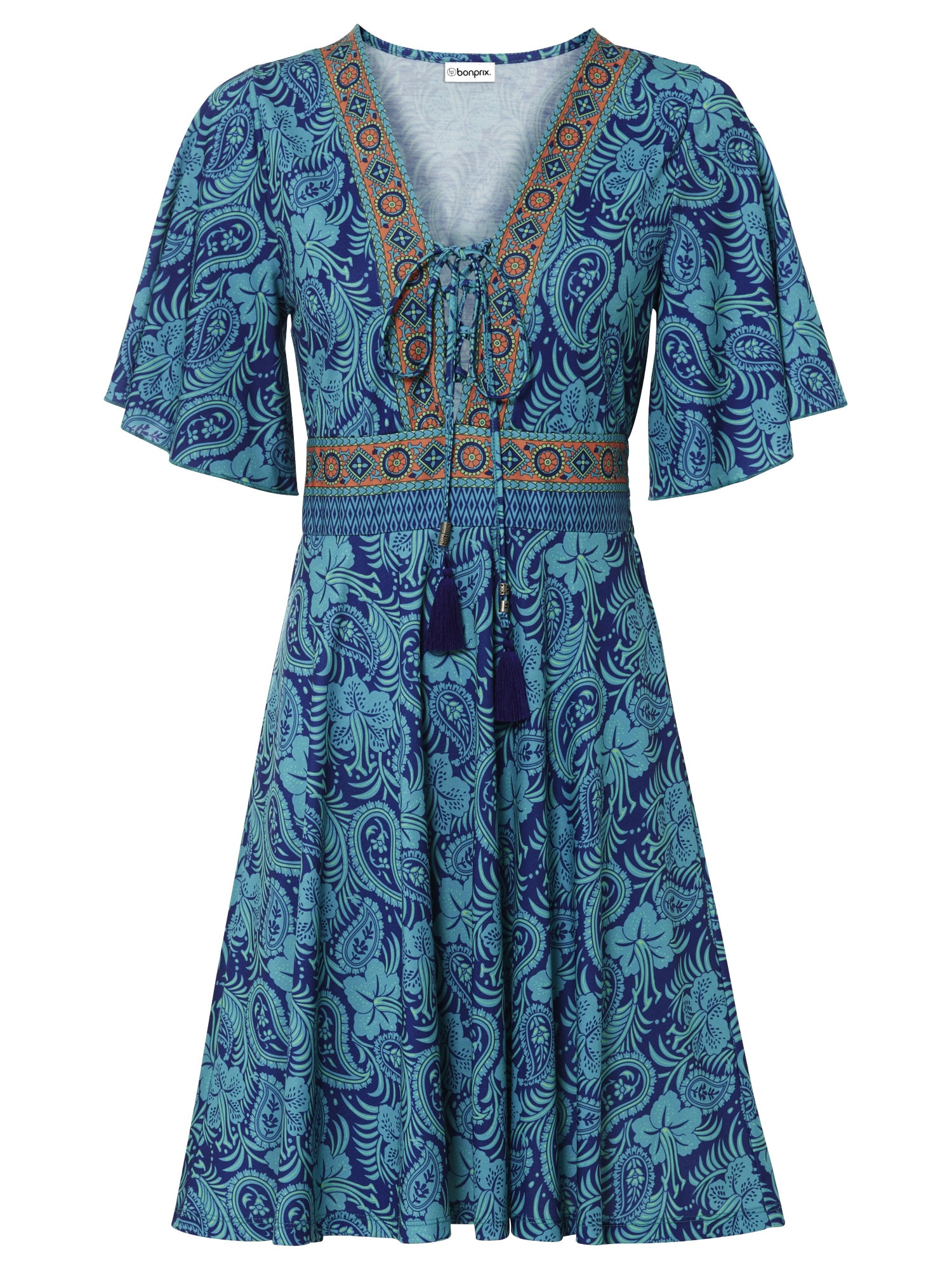 bonprix Rochie azur / albastru închis / verde deschis / portocaliu închis
