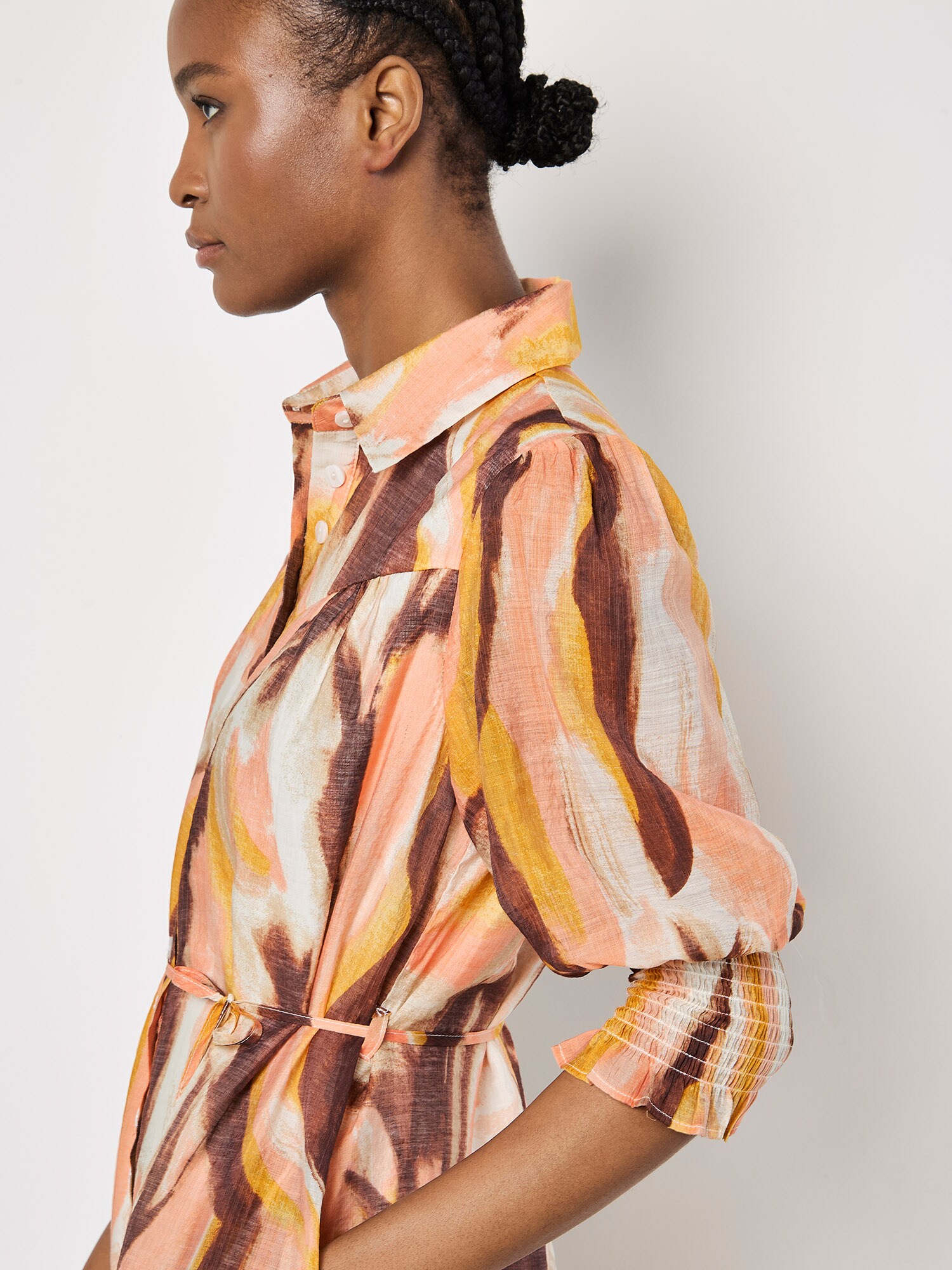 Thumbnail - Apricot Painterly Swirls Shirt Mini Dress
