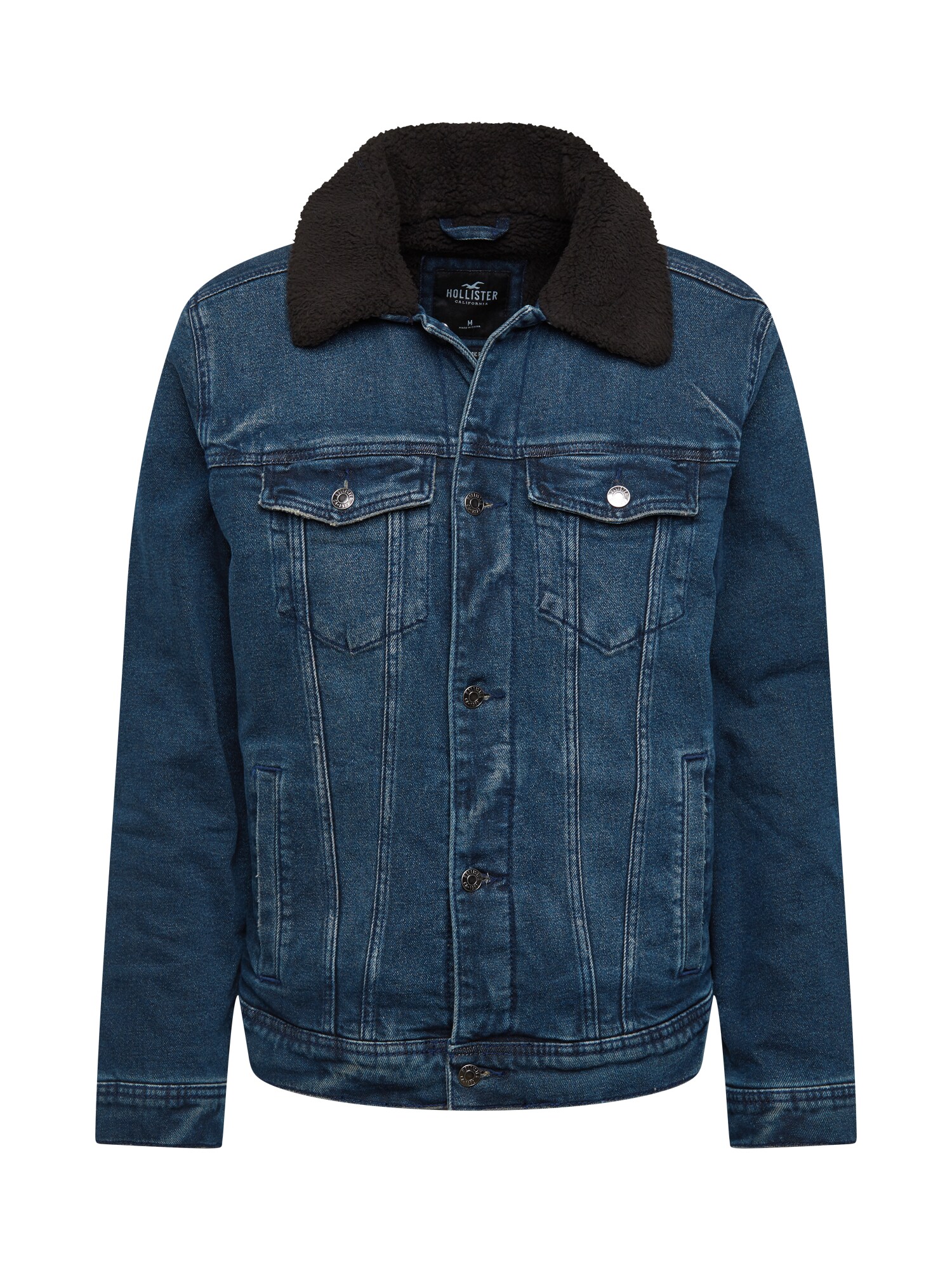 HOLLISTER Demisezoninė striukė 'Sherpa Trucker'  juoda / tamsiai mėlyna
