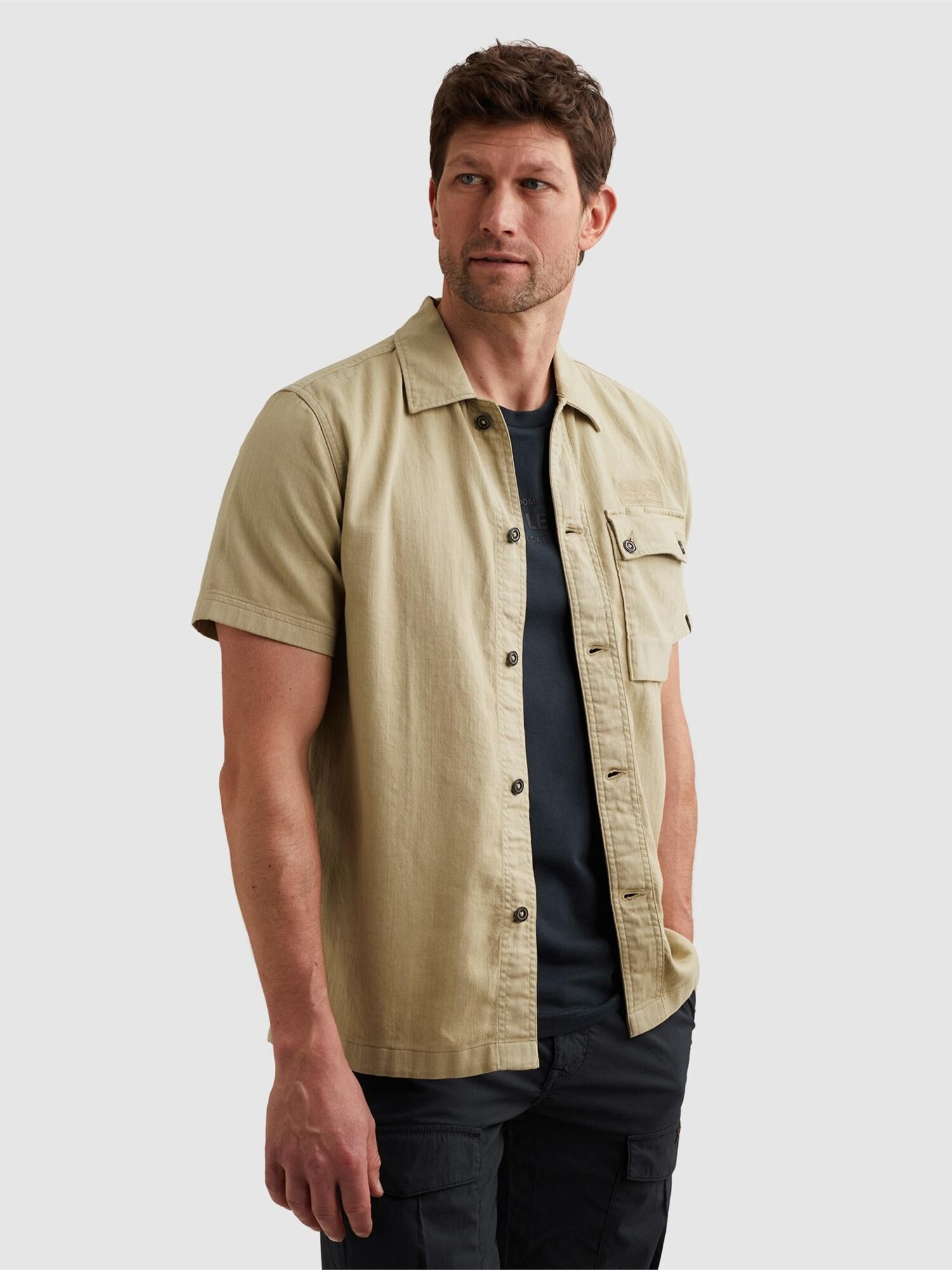 PME Legend Kortärmad Skjorta Slub Twill Spray Green Khaki Grön Storlek herr – bild 2