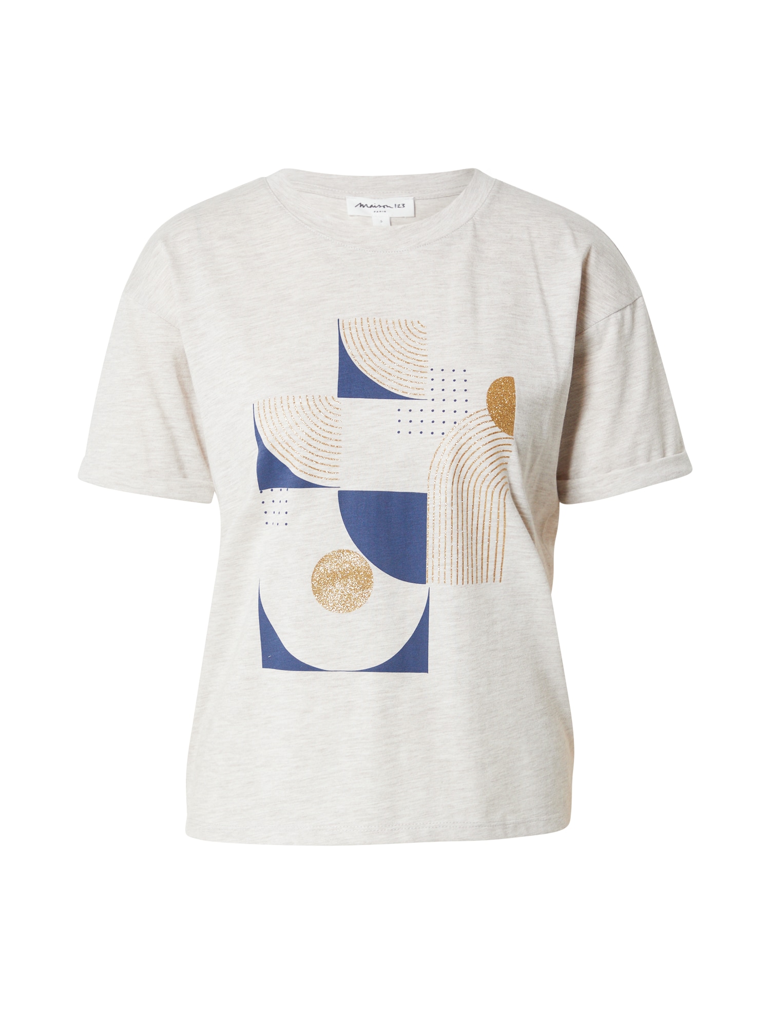 Maison 123 Marškinėliai 'FALLON' gelsvai pilka spalva / tamsiai mėlyna / auksas / vilnos balta