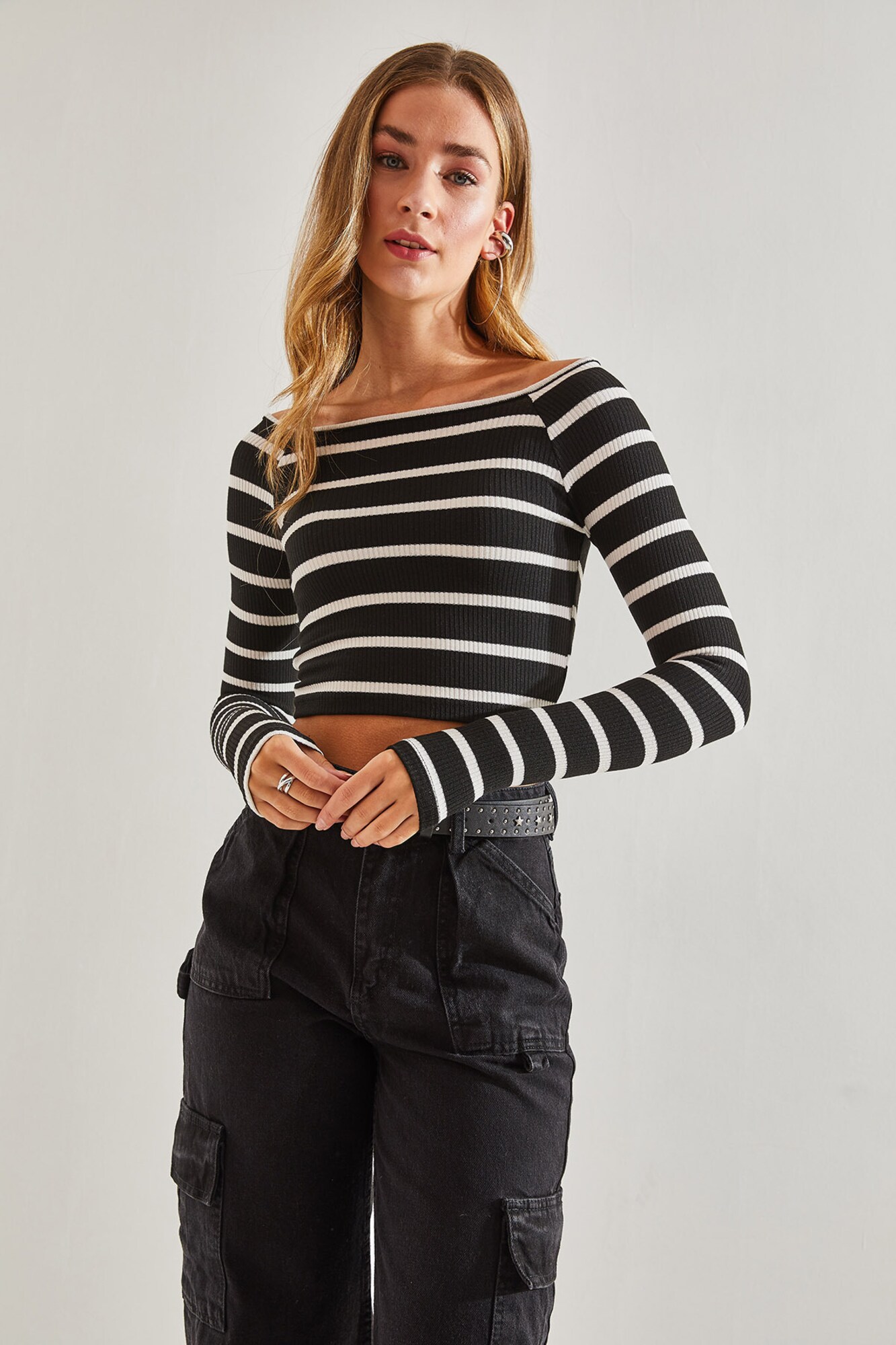 Bianco Lucci Pulover negru / alb