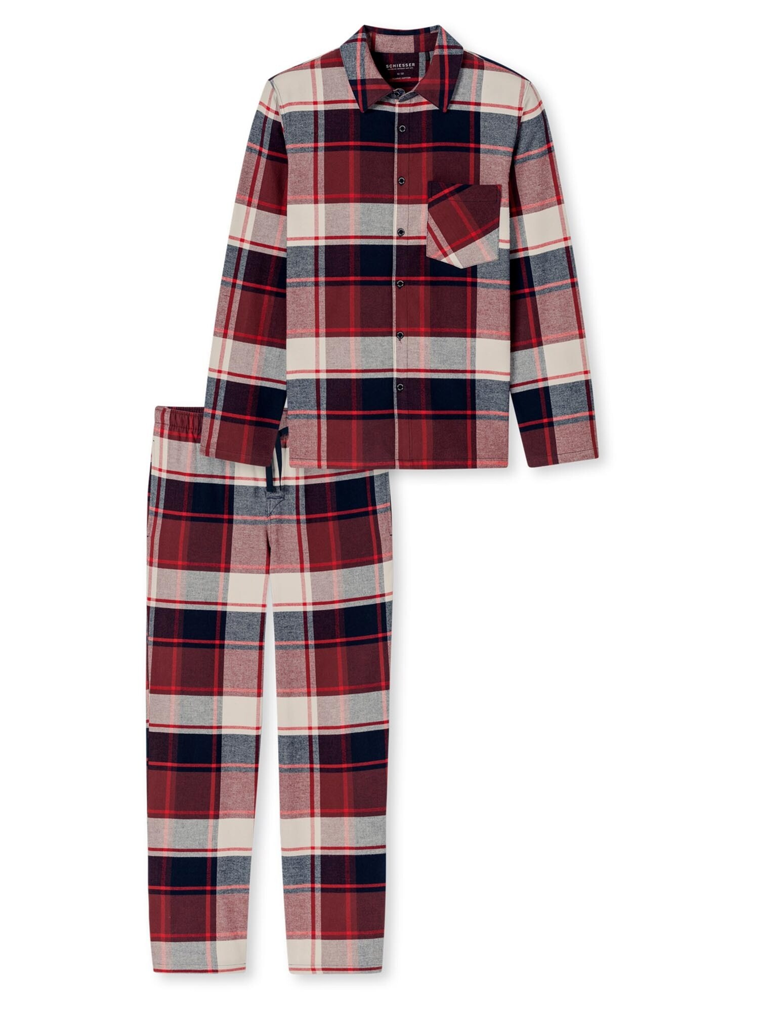 SCHIESSER Pijama largo 'Selected Premium Warming'  navy / rojo
