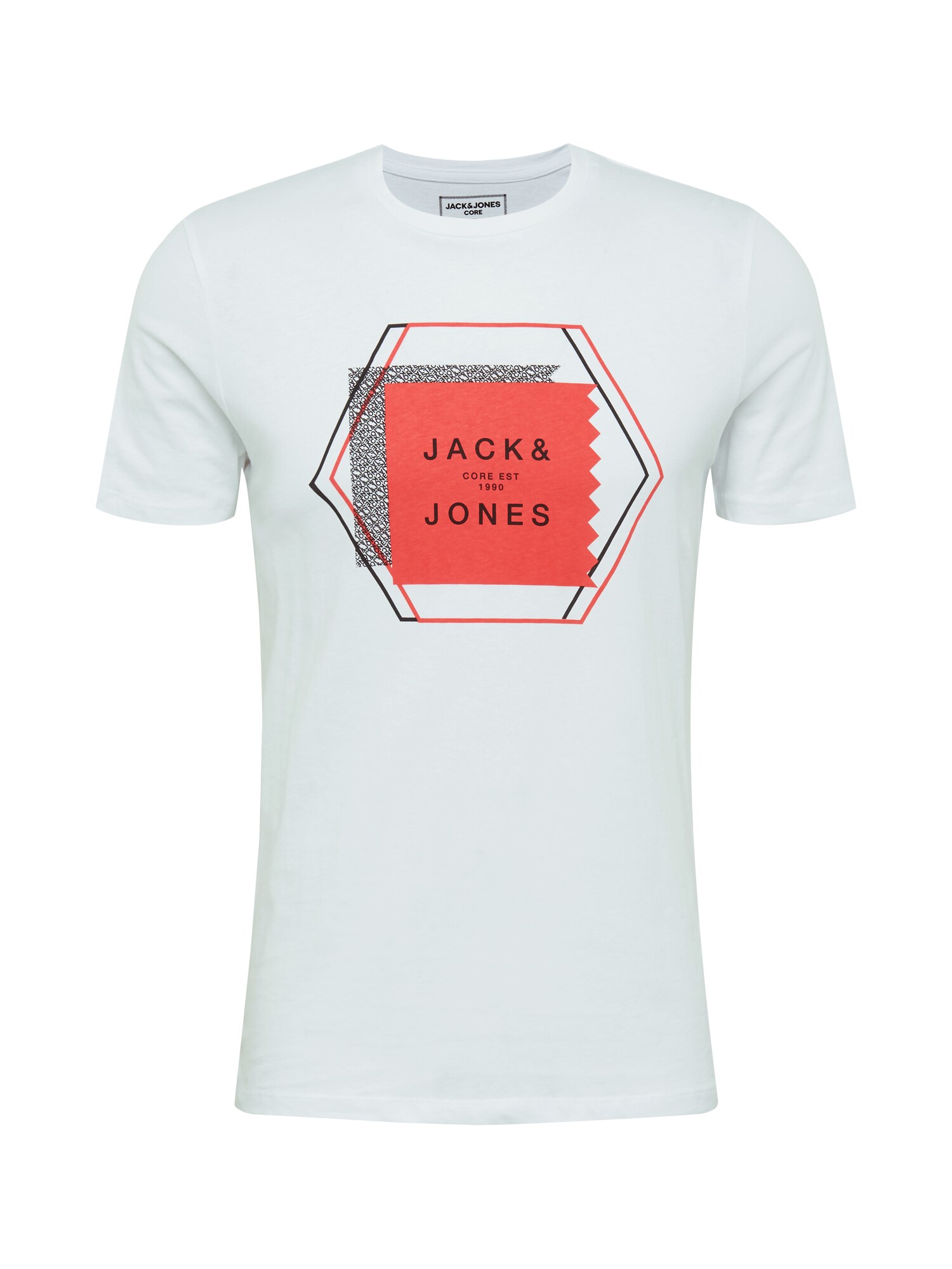 JACK & JONES Marškinėliai 'Booster'  balta / lašišų spalva / juoda