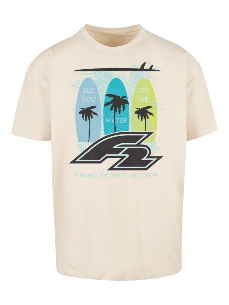 F2 T-Shirt 'Surboards See You On The Water Sommer Vibe' Herren Größe XXL kitt / blau / schwarz