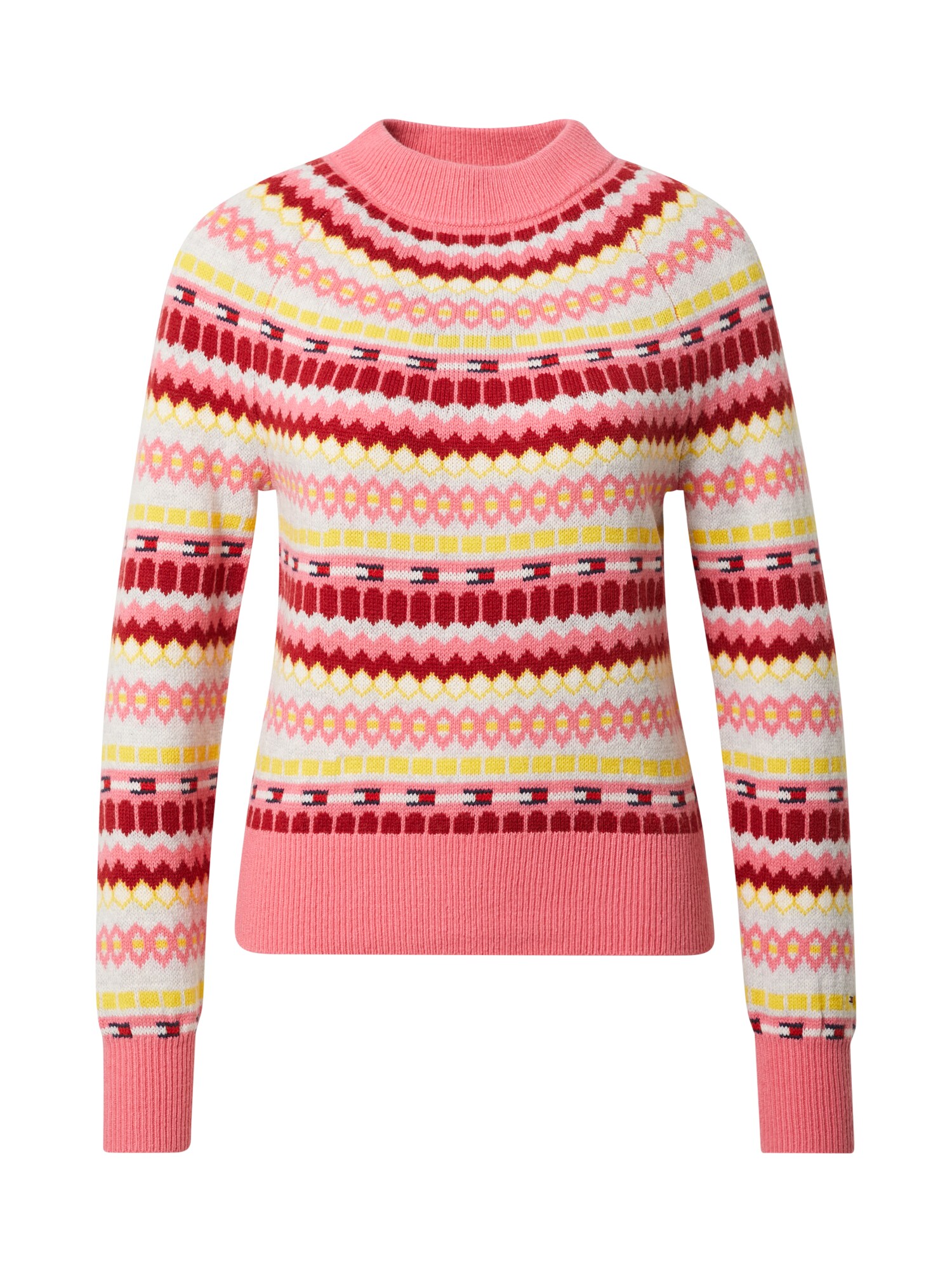 Tommy Jeans Megztinis 'FAIRISLE'  smėlio / rožinė / geltona / tamsiai raudona