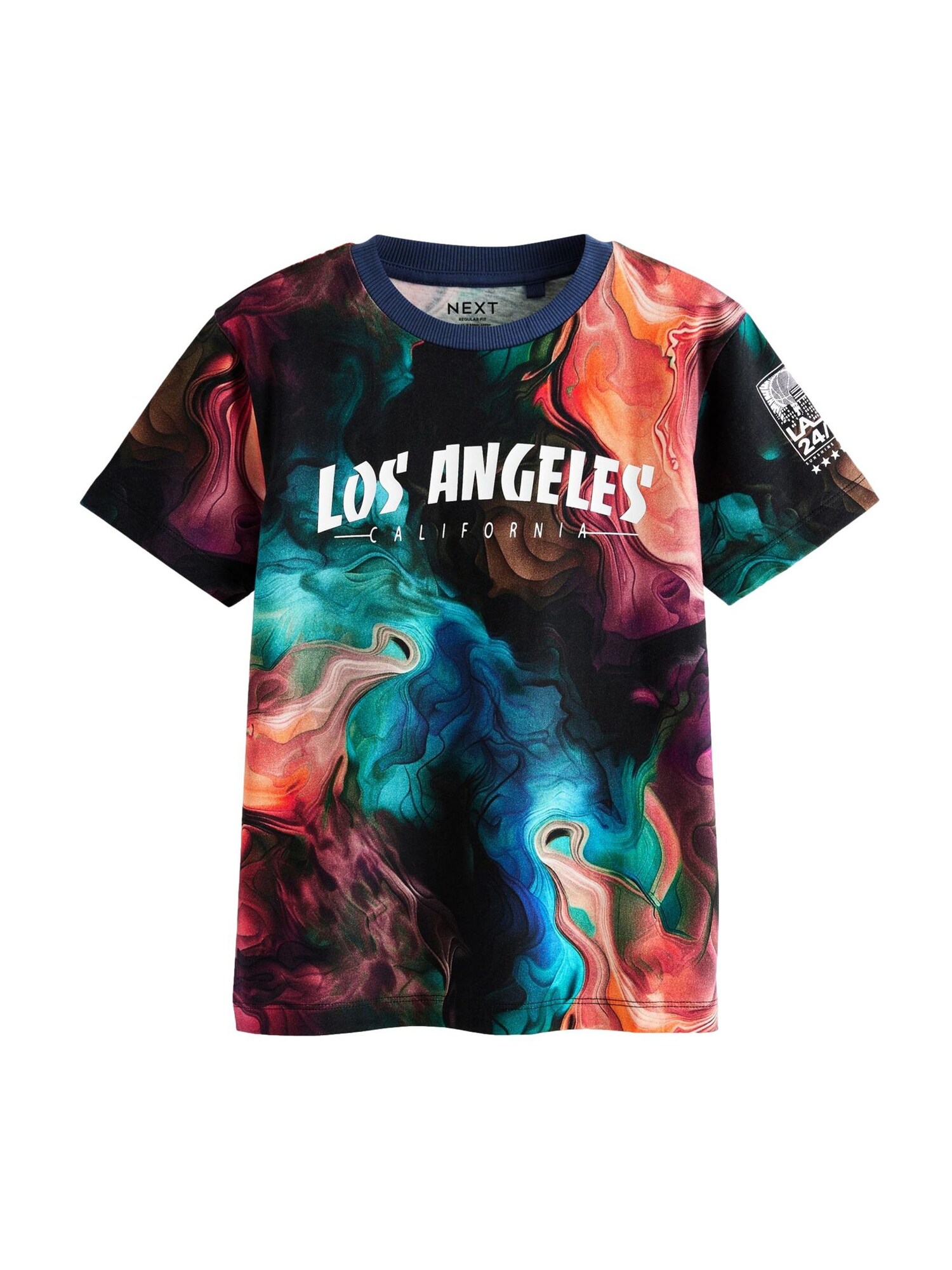 Next Tricou  verde jad / portocaliu somon / negru / alb