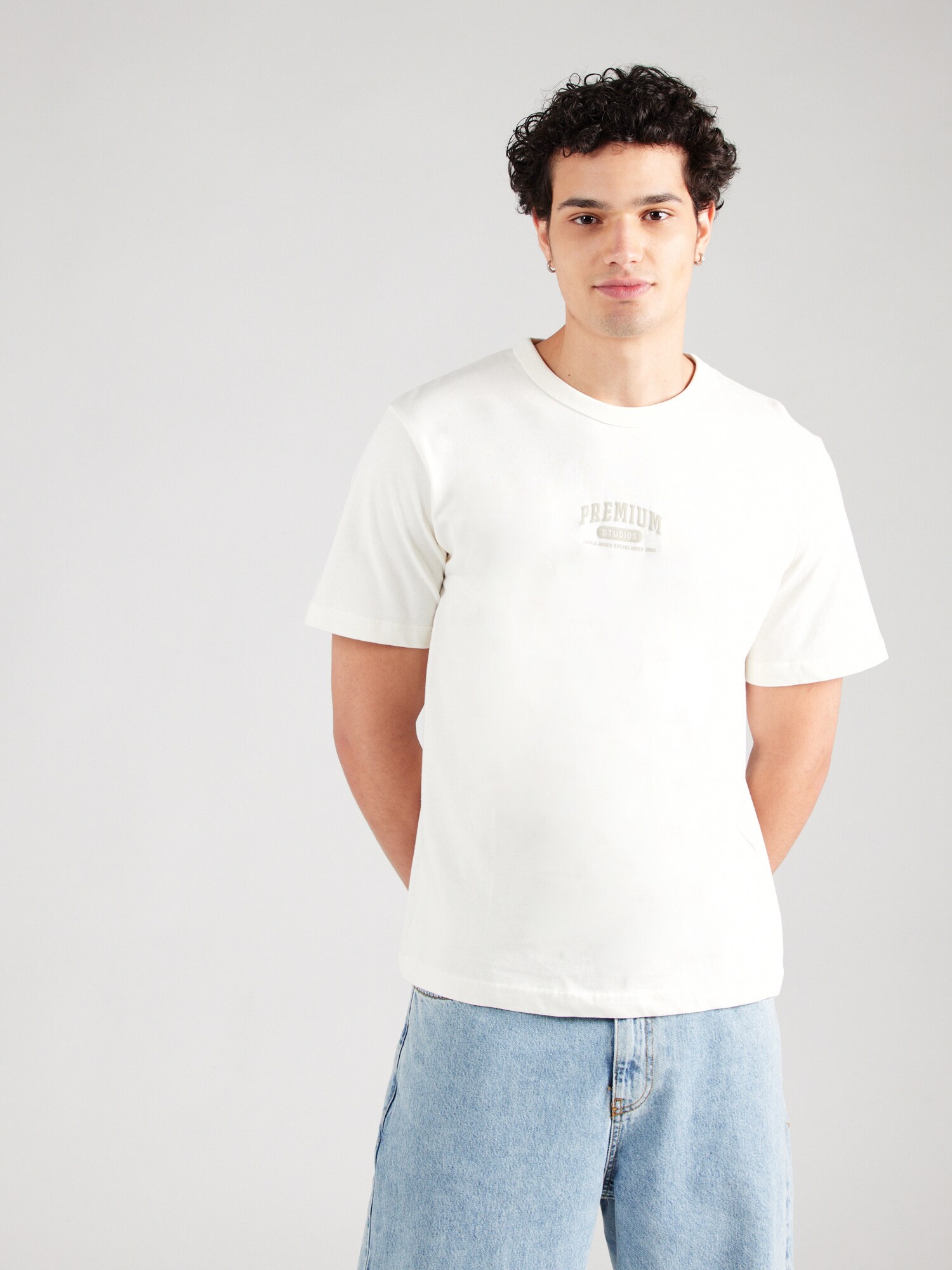 Jack & Jones Premium Póló 'JPRBLUMARCUS'  szürke / fehér termék 2. képe