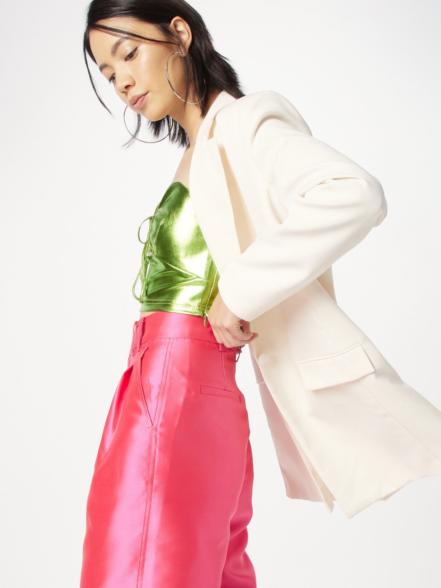 Warehouse Plisované nohavice 'Satin Twill High Waisted Wide Leg Trouse' ružová (obrázok 5)