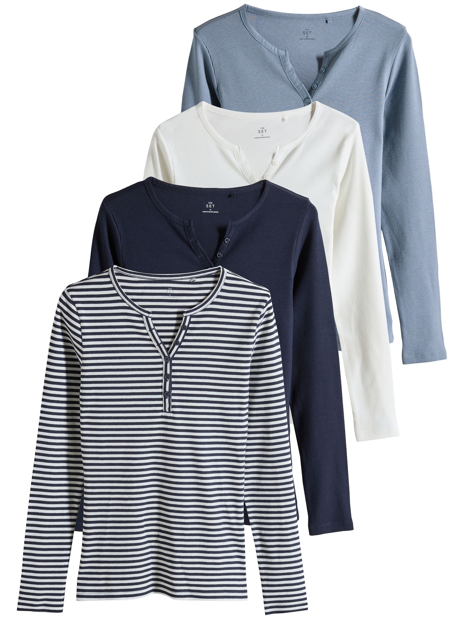 The Set Tricou  albastru marin / albastru fumuriu / alb