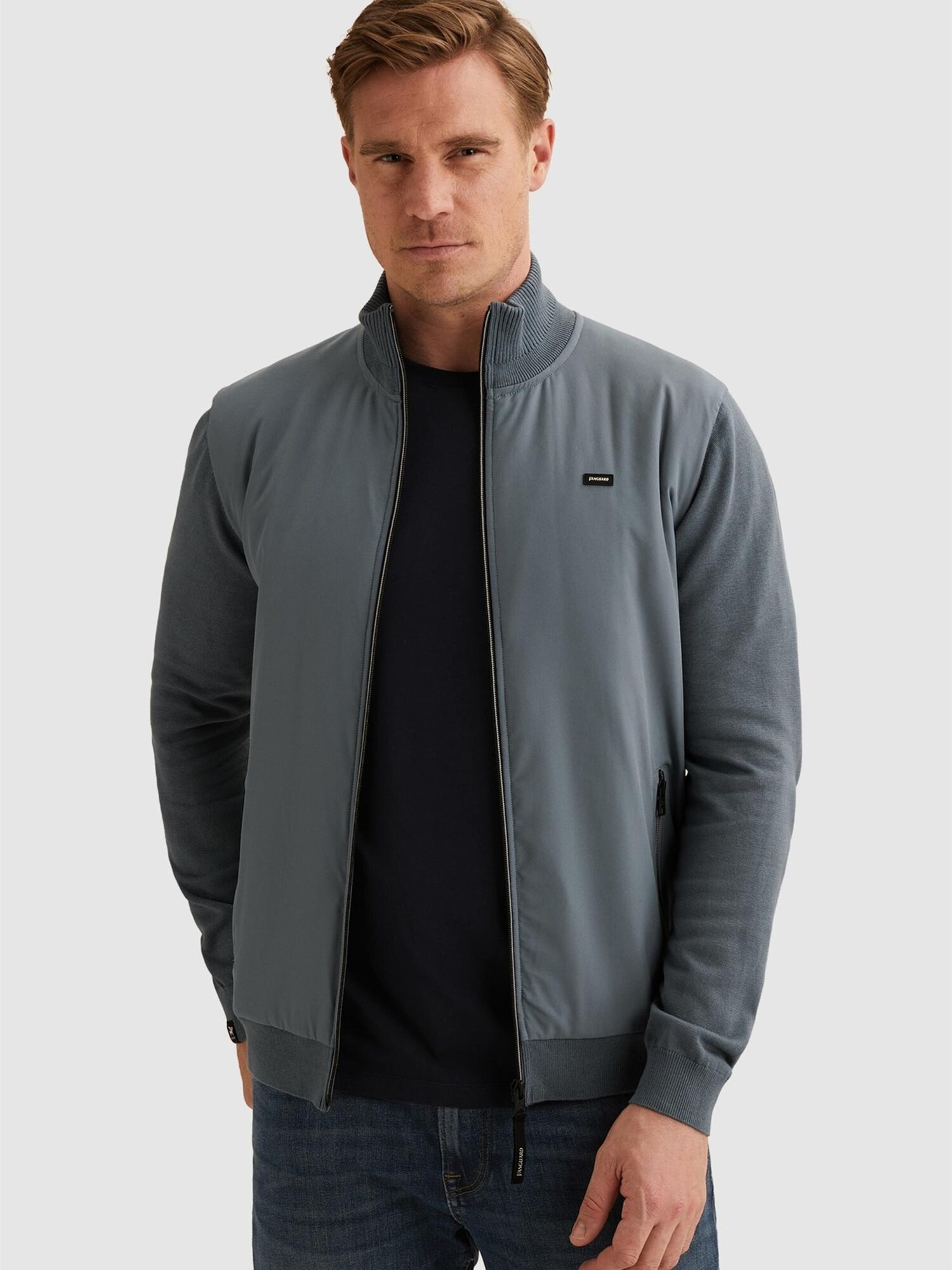 VANGUARD Giacchetta 'Cardigan in cotton/modal with zipper closure' blu fumo