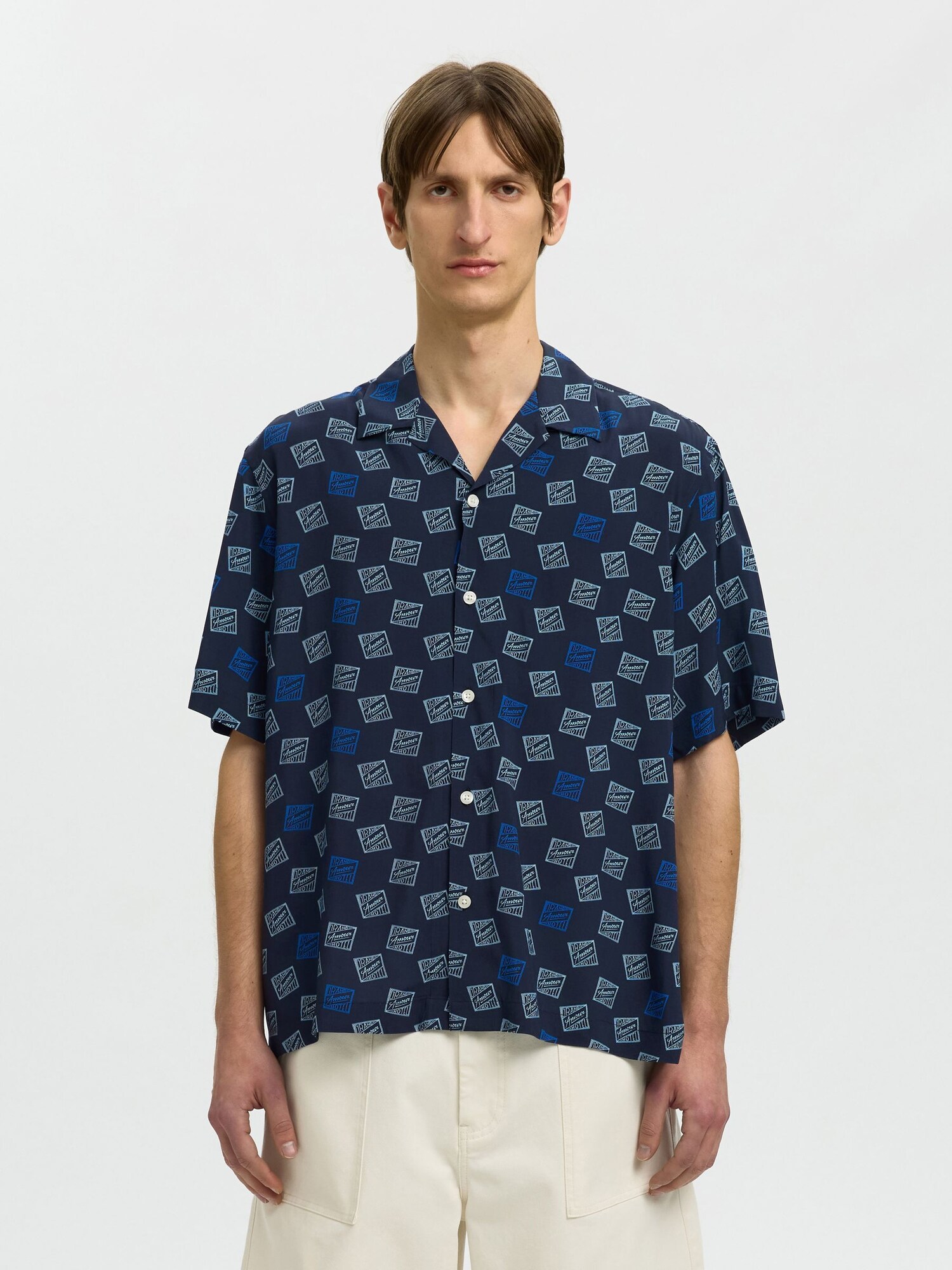 SELECTED Camisa 'Selected x Hotel Amour' azul / navy / azul pastel