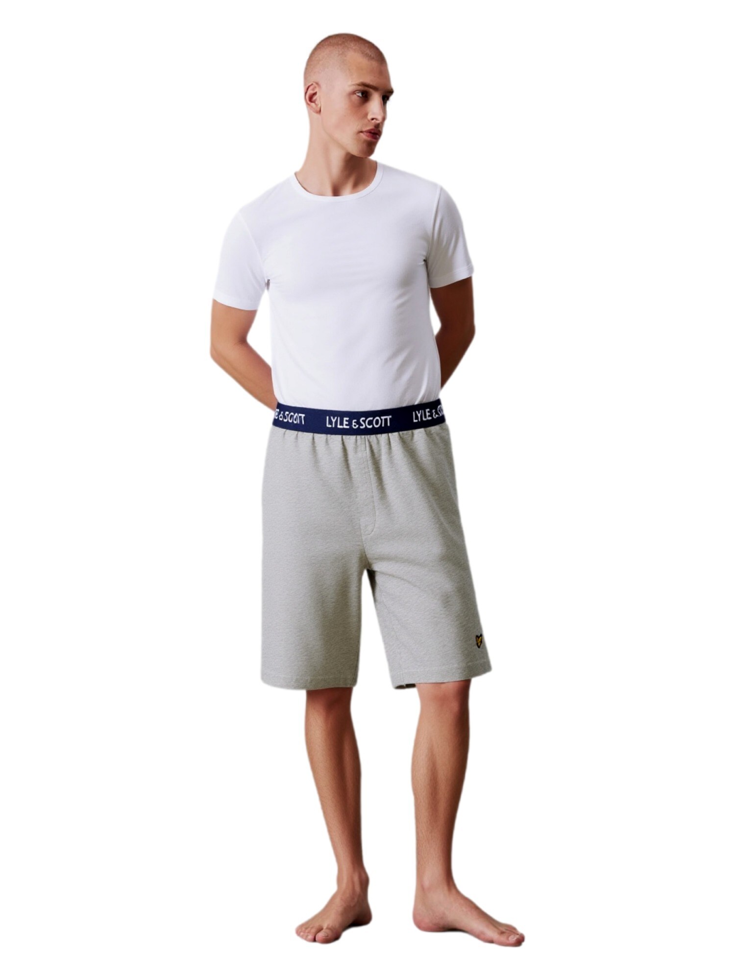 Lyle & Scott Krátke pyžamo 'Charlie'  námornícka modrá / sivá melírovaná / biela