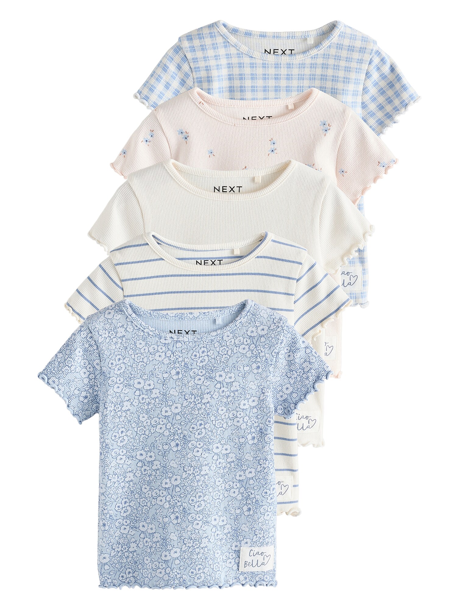 Next Tricou  crem / albastru / albastru deschis / alb