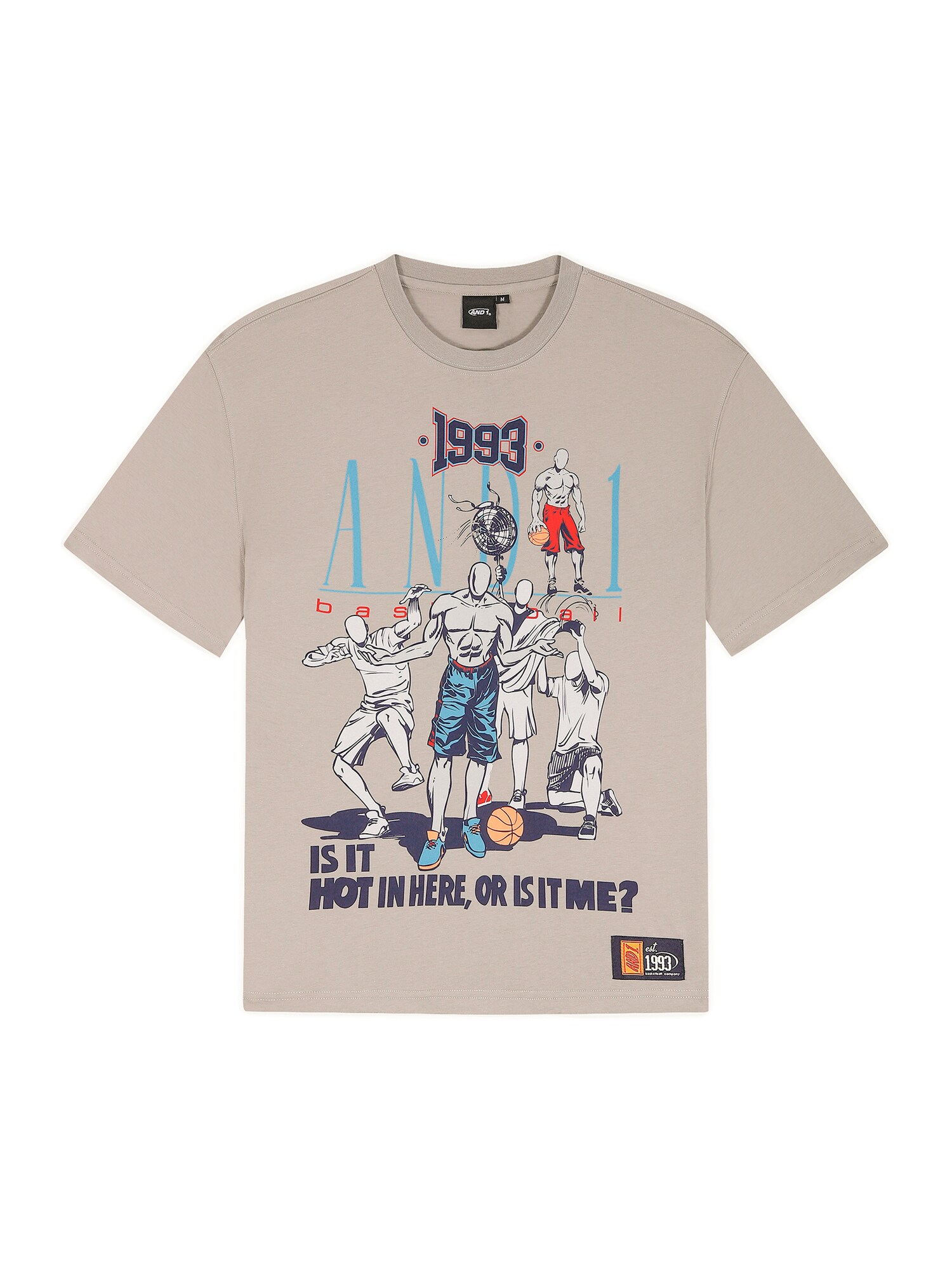AND1 Tricou 'Retro Logo'  azur / gri taupe / negru / alb