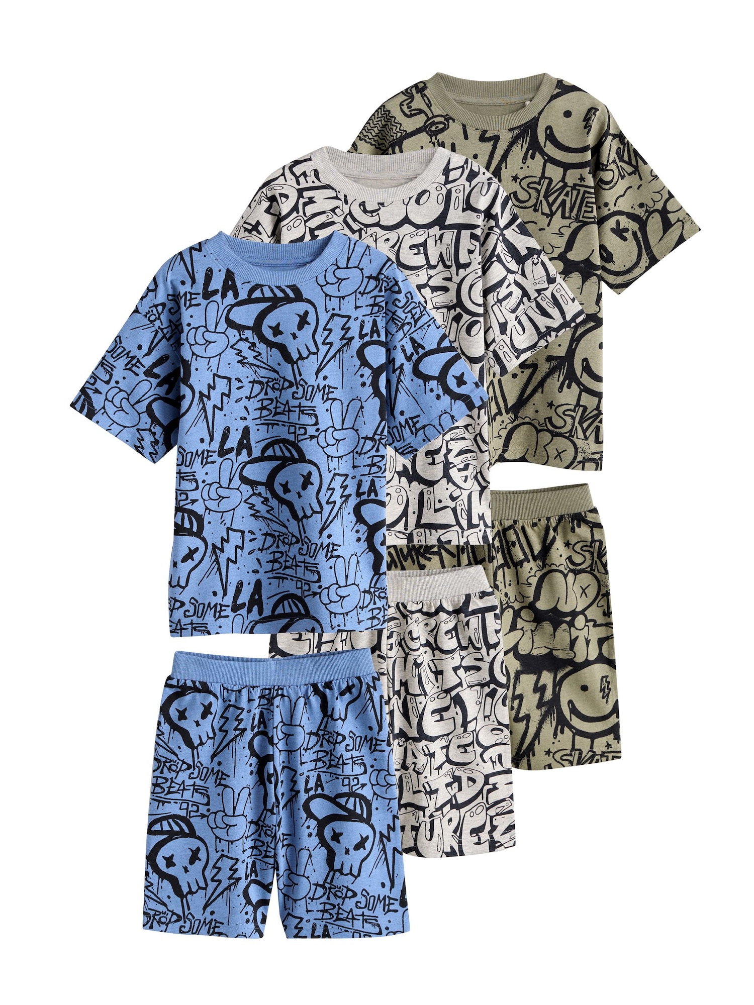 Next Pijamale  albastru cobalt / gri taupe / gri deschis / negru