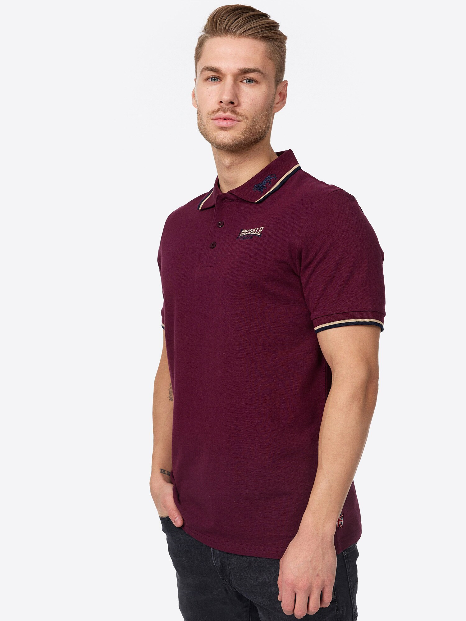 LONSDALE Póló  világos bézs / tengerészkék / merlot termék 2. képe