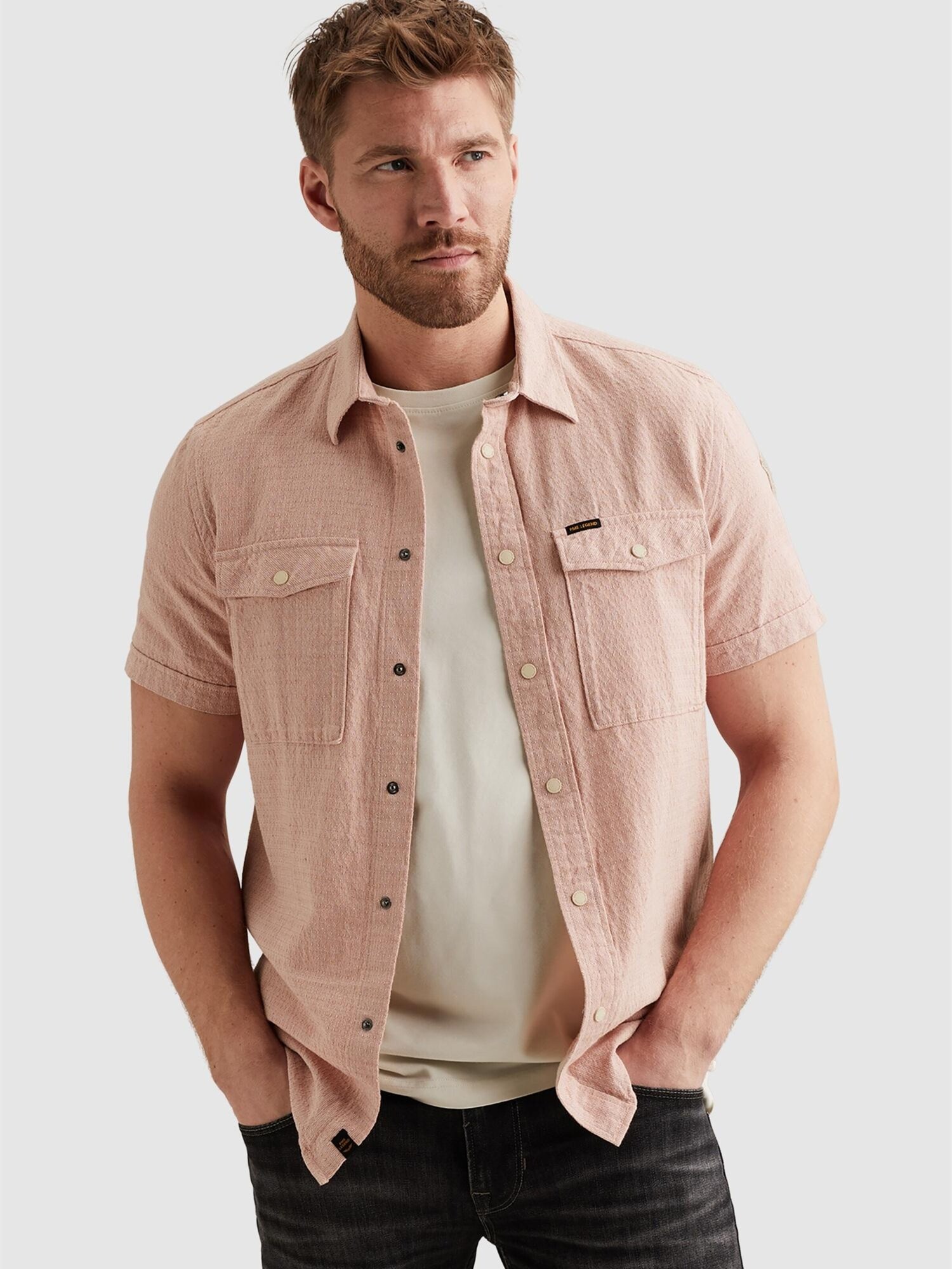 Skjorta 'Shirt with short sleeves in cotton/linen'