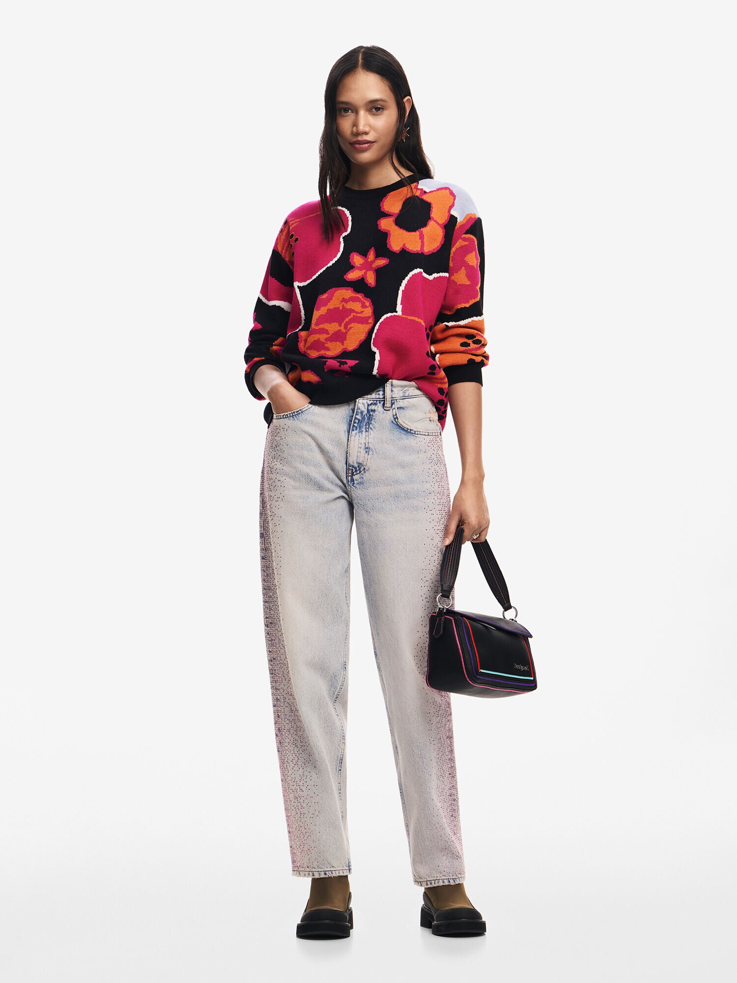 Desigual Pulóver  szürke / piros mix / fekete termék 2. képe