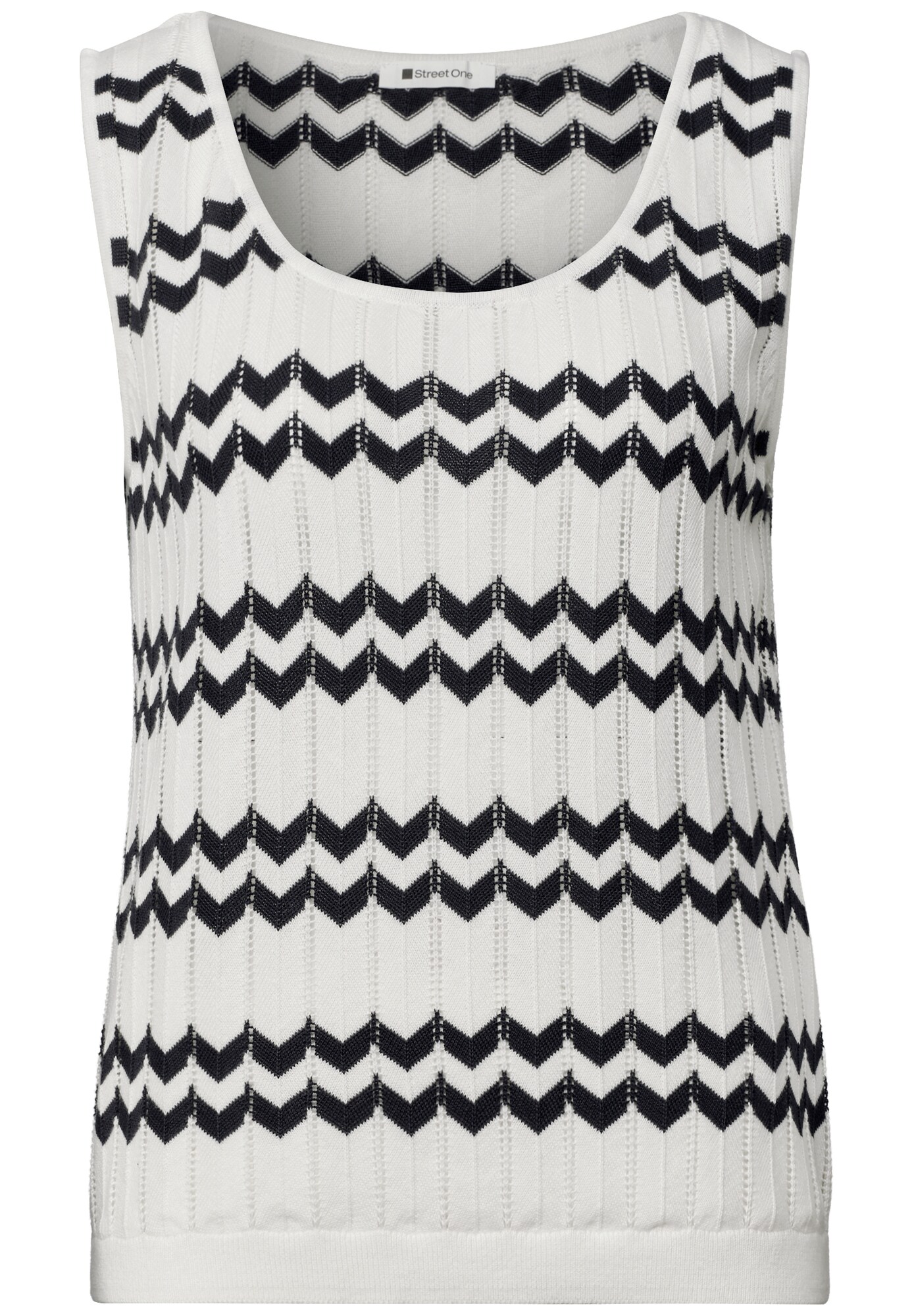 STREET ONE Top brodat negru / alb