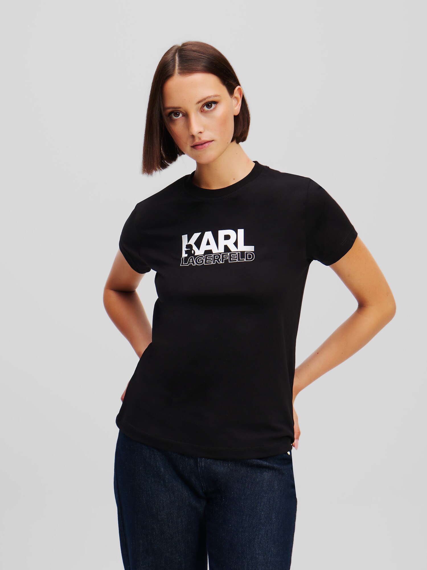 Karl Lagerfeld Póló 'STACK'  fekete / fehér termék 2. képe