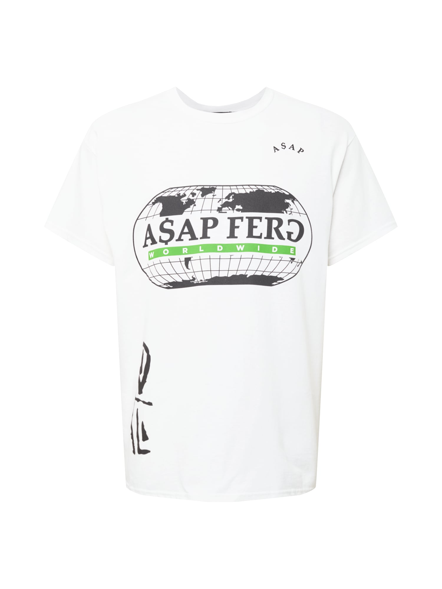 Mennace Тениска 'ASAP FERG WORLDWIDE'  светлозелено / черно / мръсно бяло