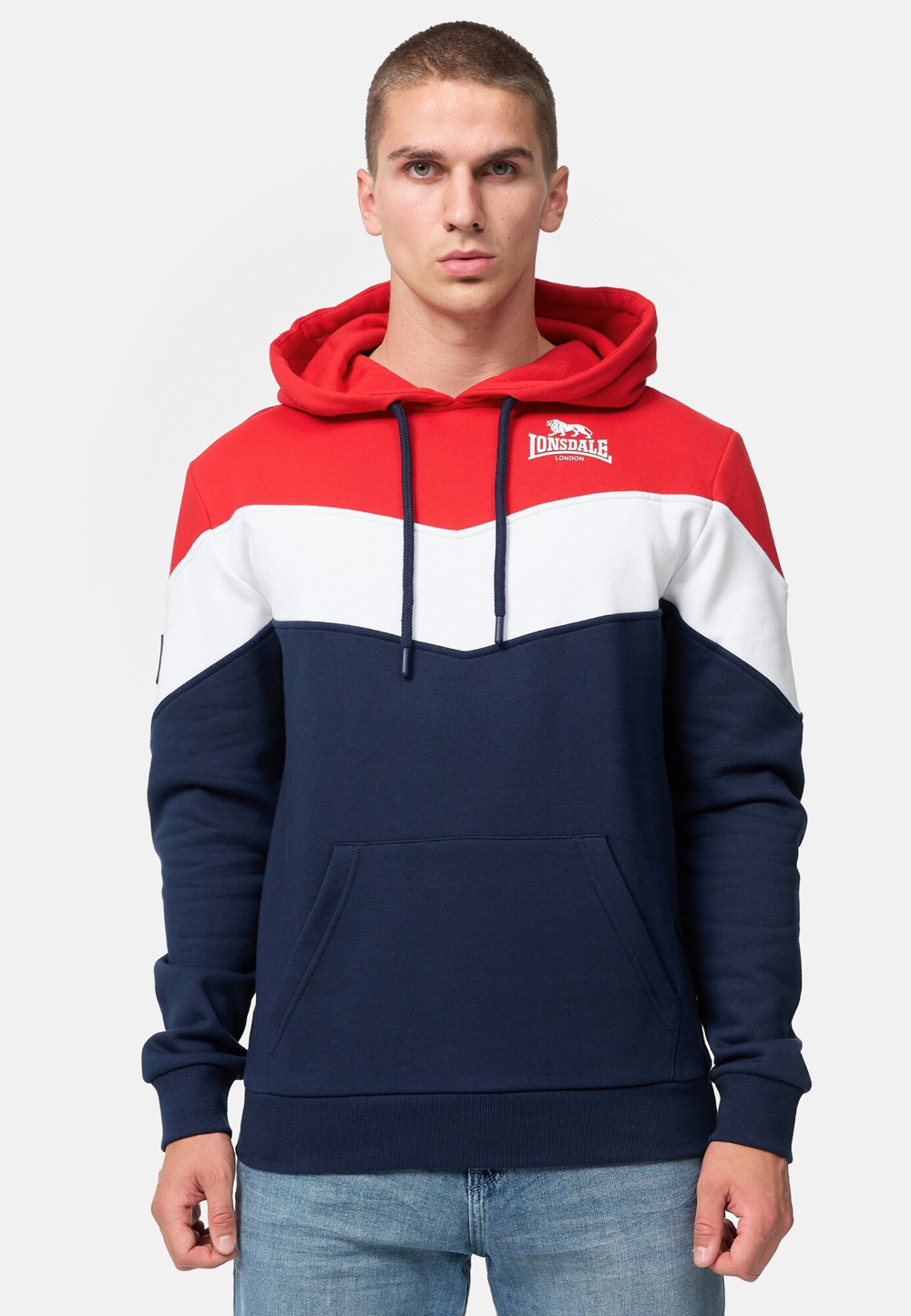 LONSDALE Bluză de molton Moyroukan bleumarin / roșu intens / alb