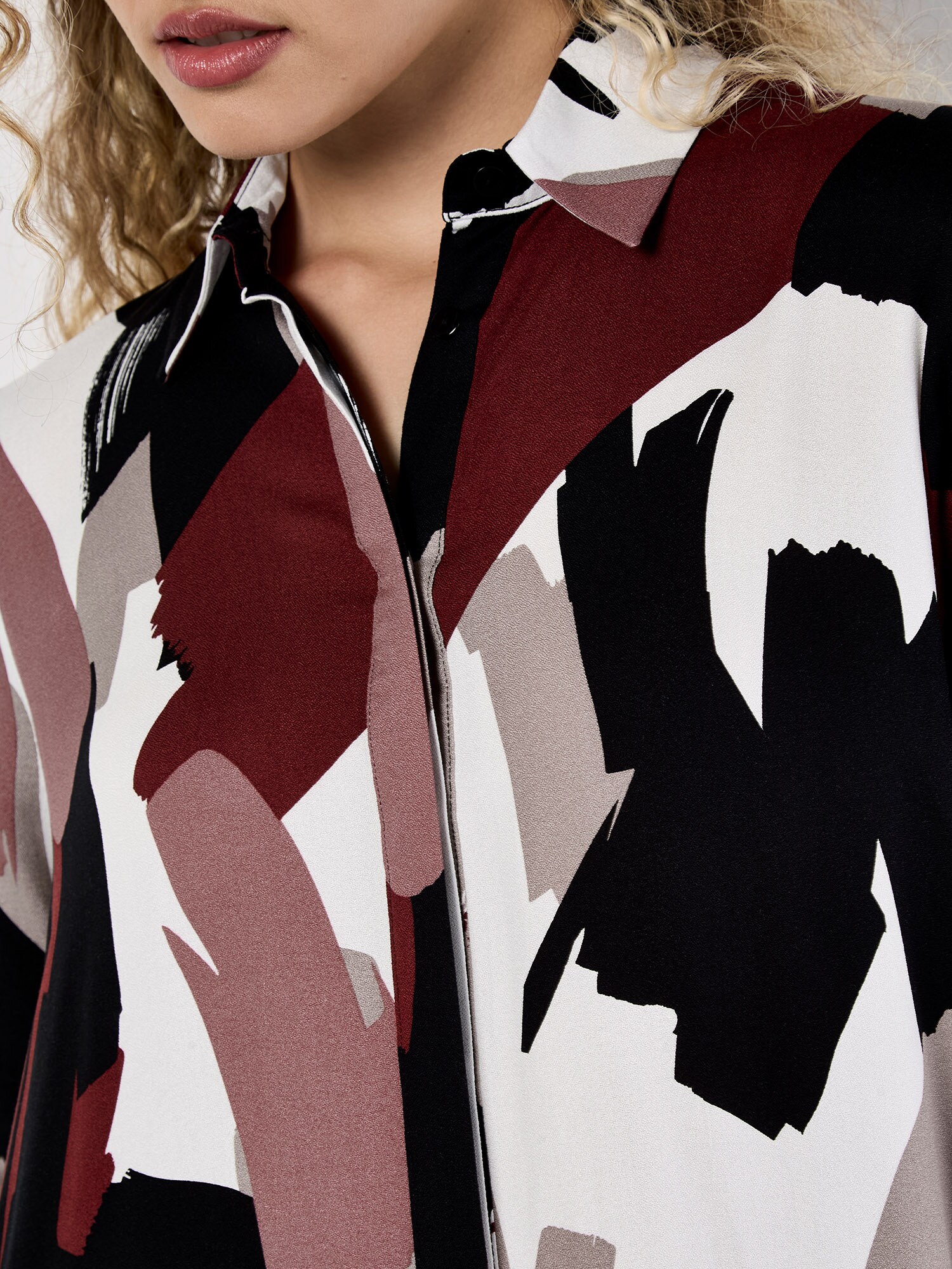 Thumbnail - Apricot Brushstroke Print Mini Shirt Dress