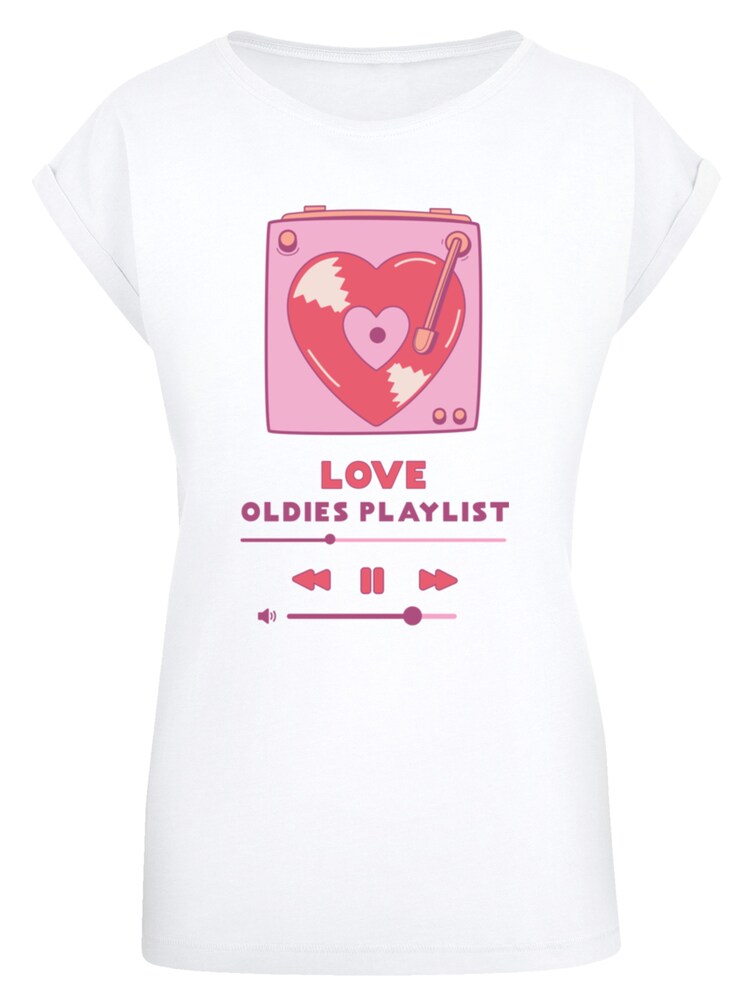 F4NT4STIC T-Shirt 'Love Oldies Playlist Valentinstag' Damen Größe XL lila / eosin / rot / weiß