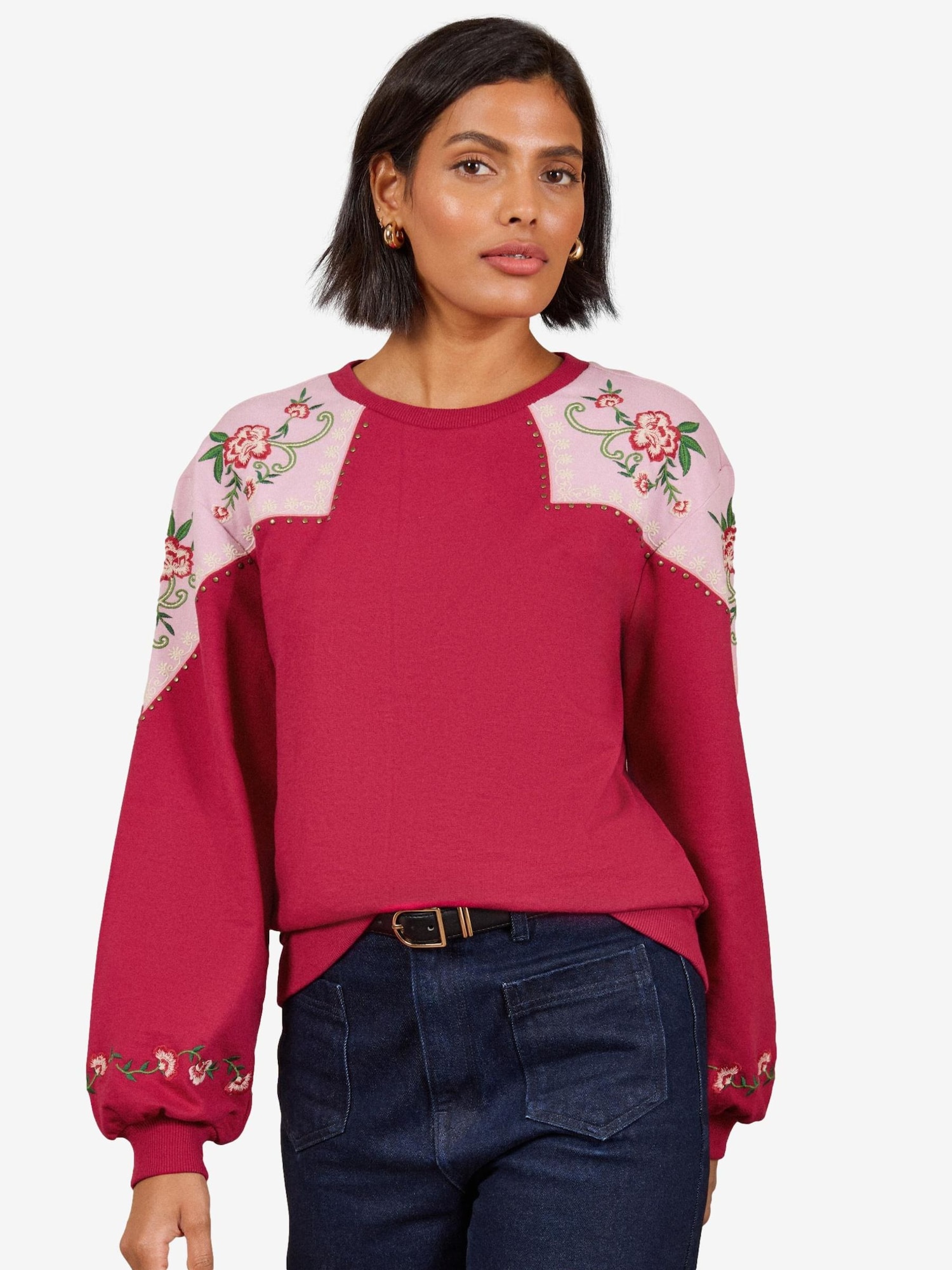 love & roses Sweater majica zelena / roza / roza / bijela