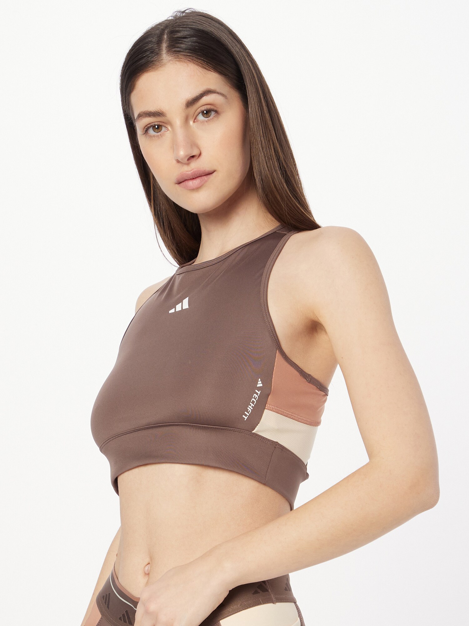ADIDAS PERFORMANCE Sport top 'Techfit Colorblock '  barna / fehér termék 2. képe
