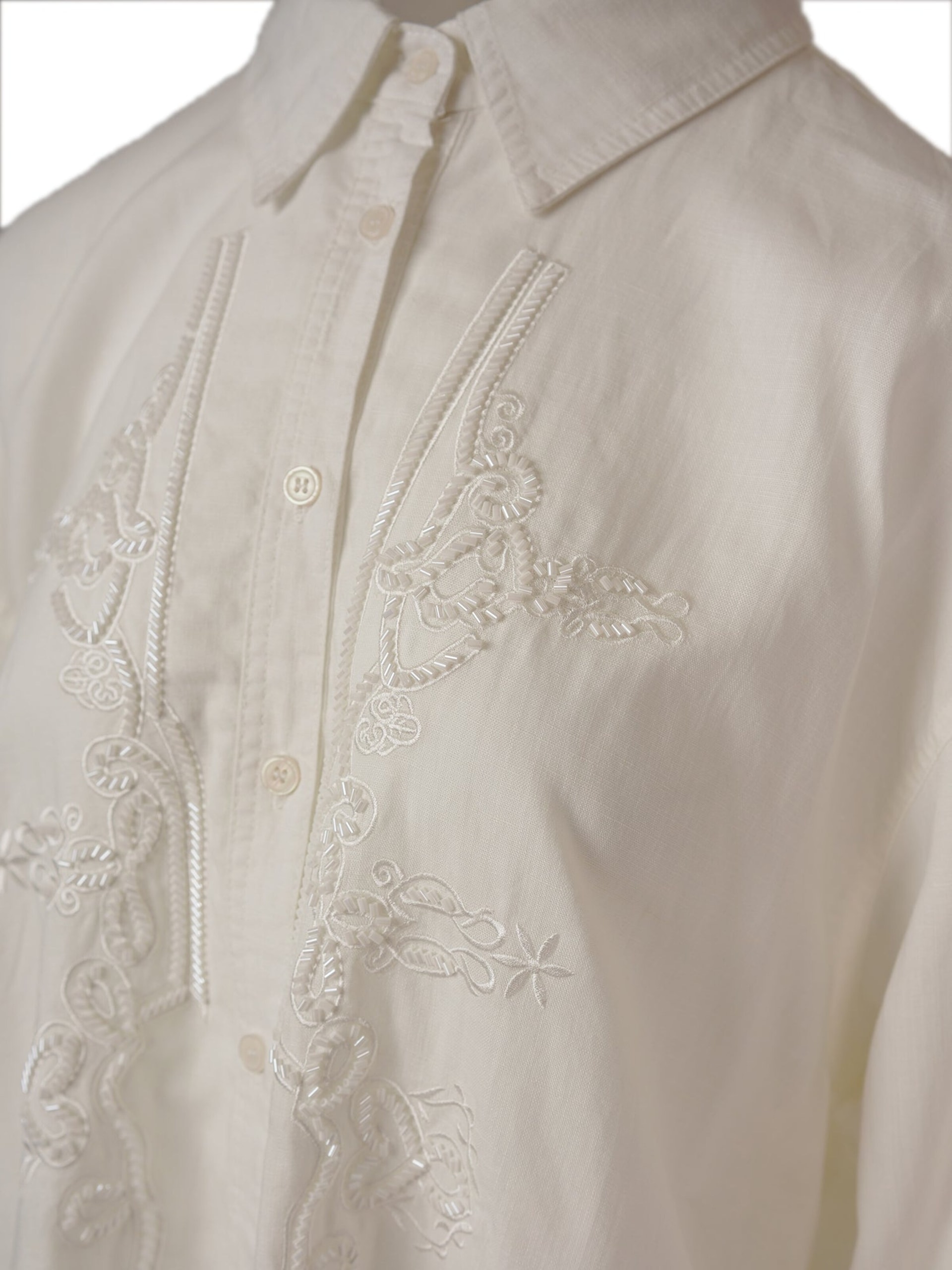 Yoligex T-shirt 'Oversize-Leinenbluse mit floraler Stickerei und Perlendetails' dam