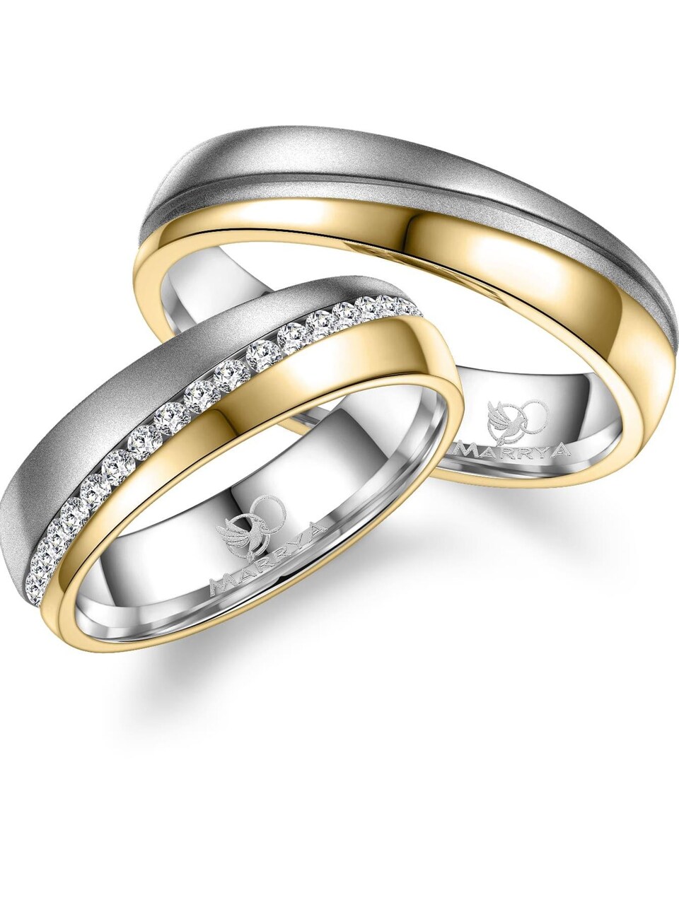 Ring 'MARRYA ES-32 Ehering aus Edelstahl Silberfarben & Gelbgold plattiert'