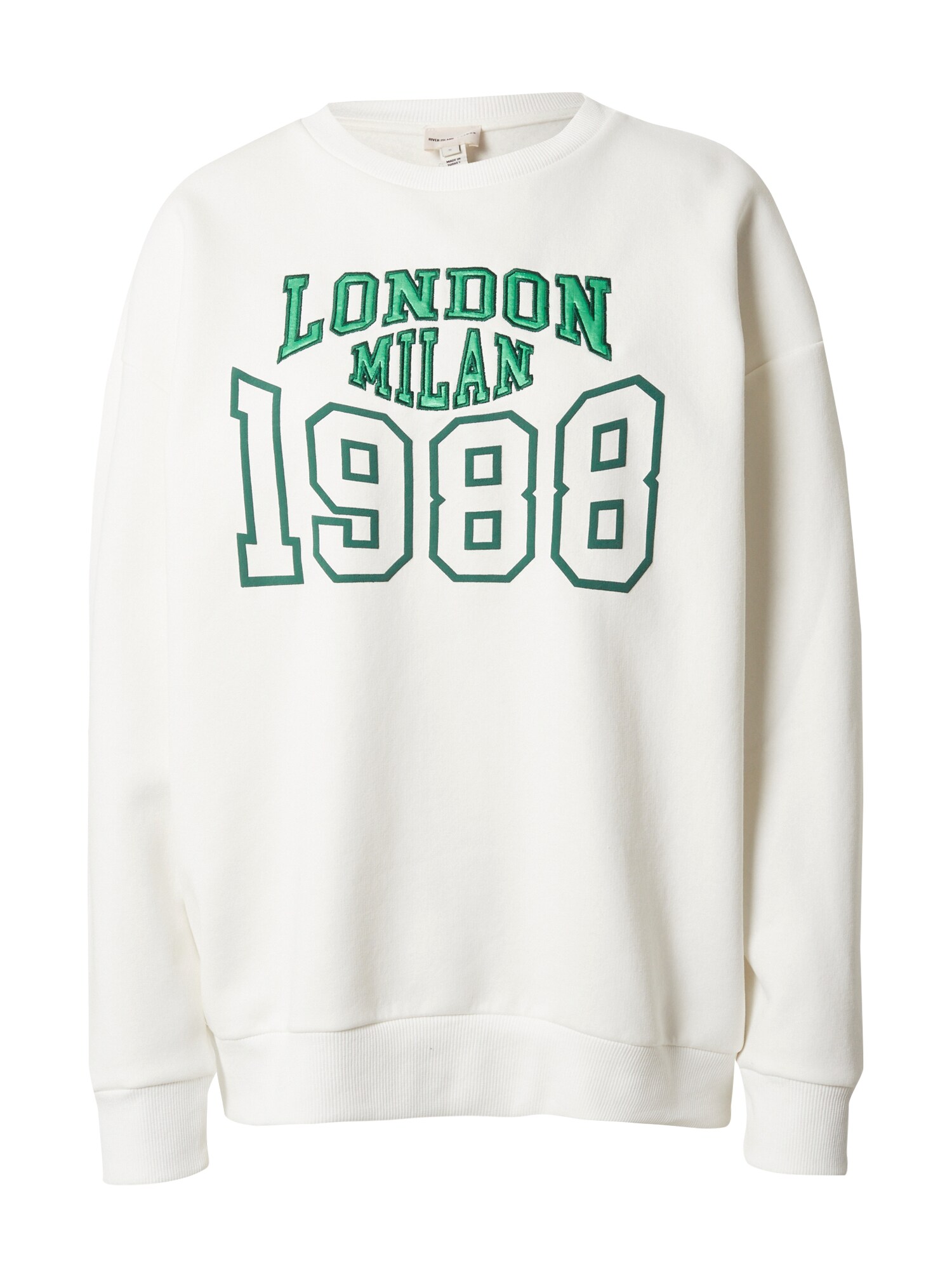 River Island Sweater majica 'MILAN'  zelena / bijela