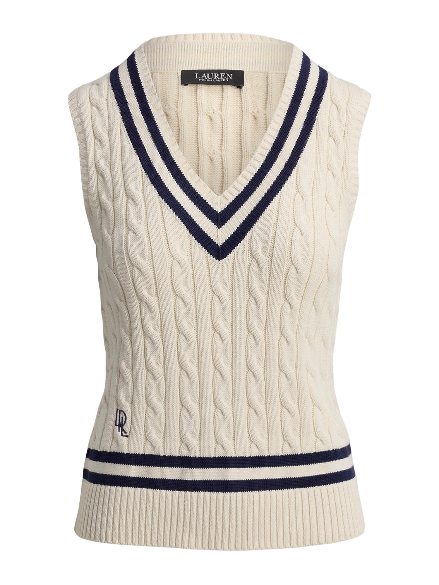 Lauren Ralph Lauren Vyšívaný top  žltohnedá / námornícka modrá