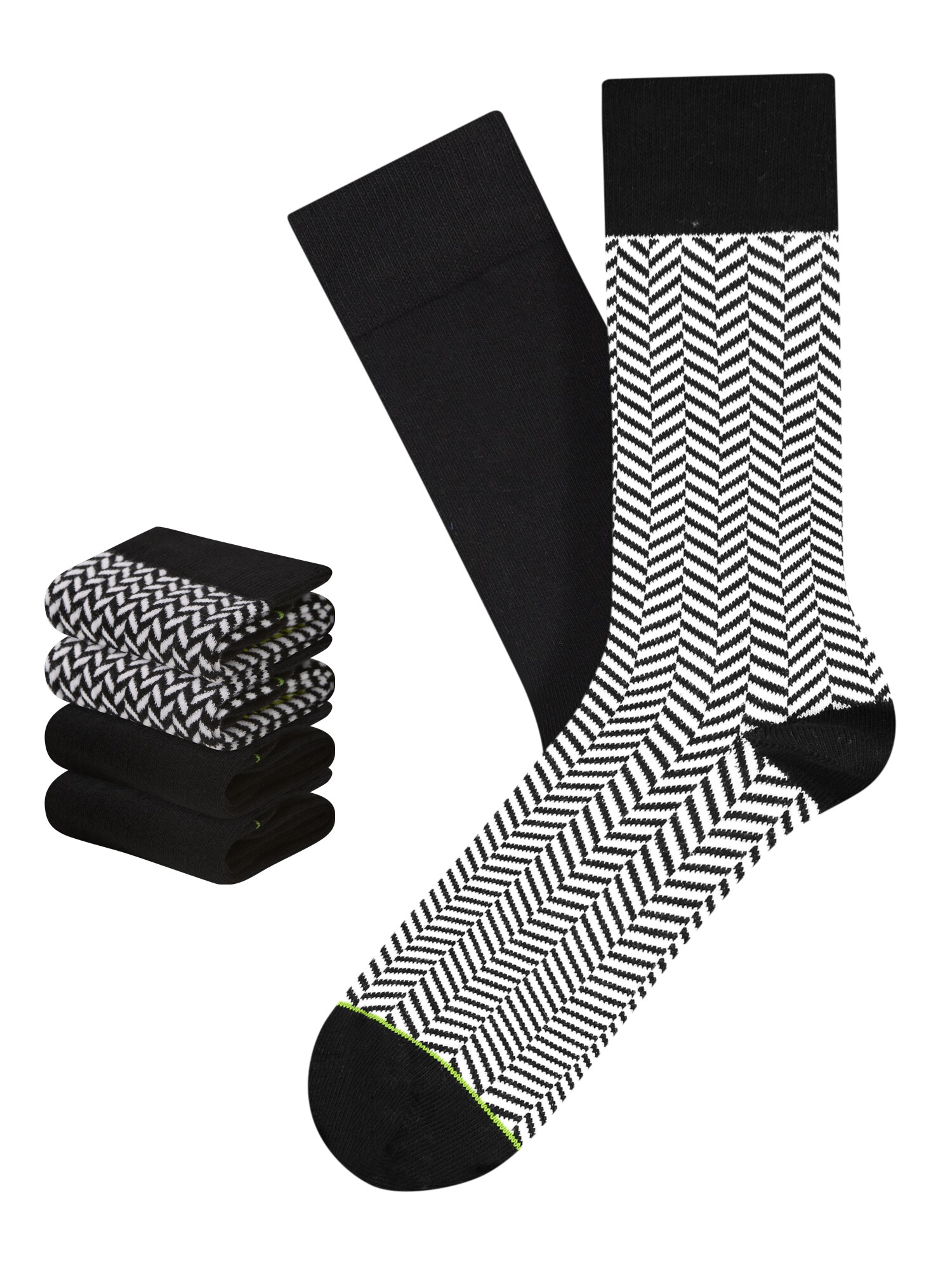 CHEERIO* Meias 'Herringbone Homie'  verde claro / preto / branco