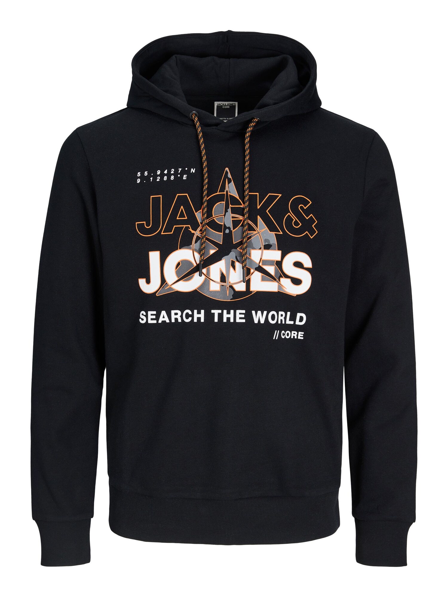 JACK & JONES Mikina 'JJHunt'  sivá / oranžová / čierna / biela