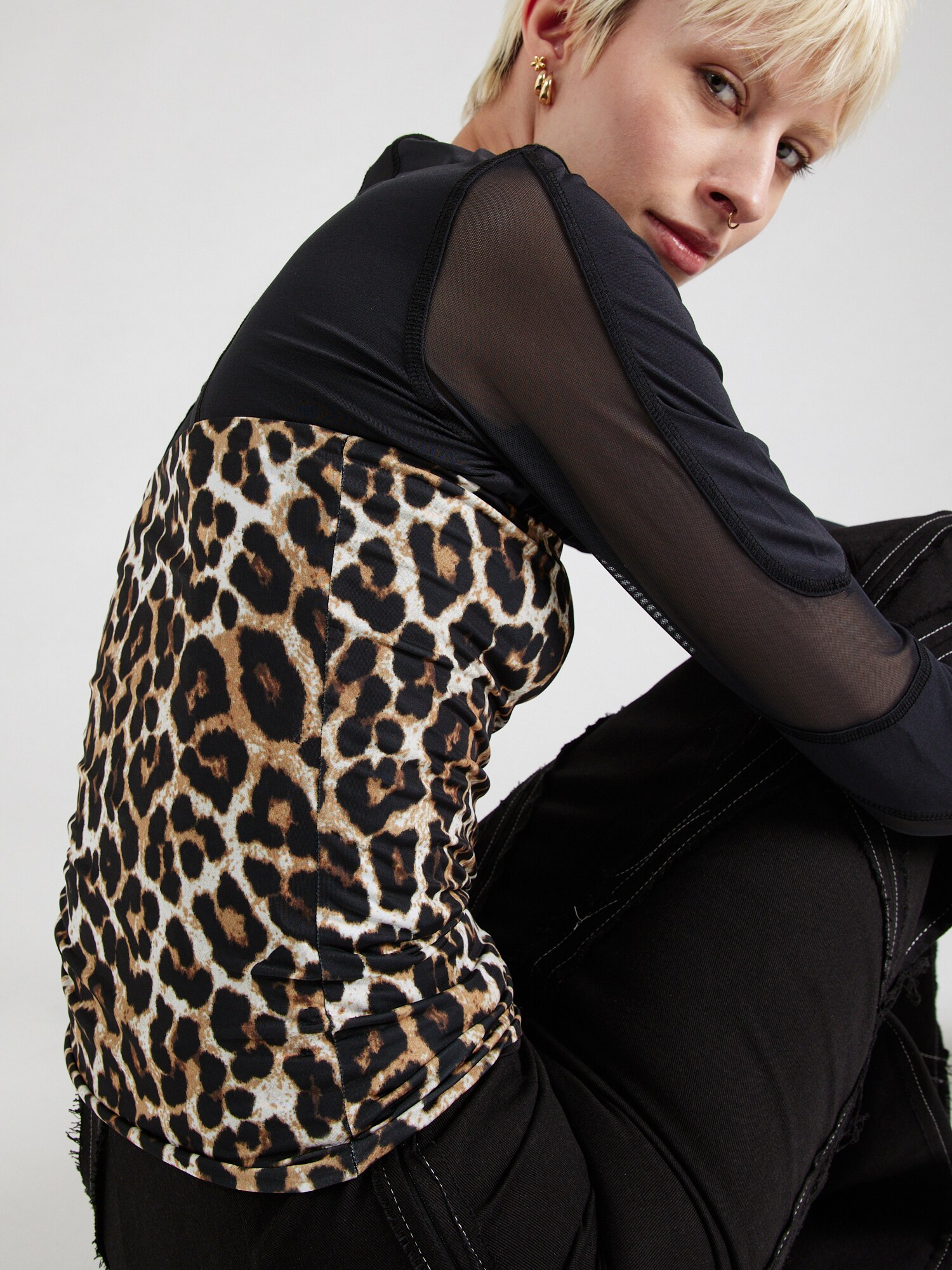 TOPSHOP Top krémová / hnedá / čierna (obrázok 5)