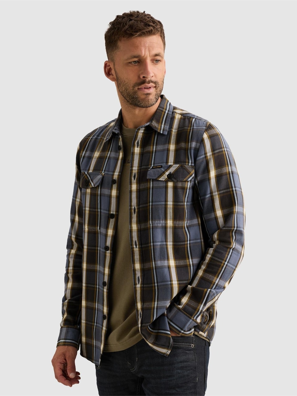 Skjorta 'Shirt with lumberjack check pattern and herringbone texture'