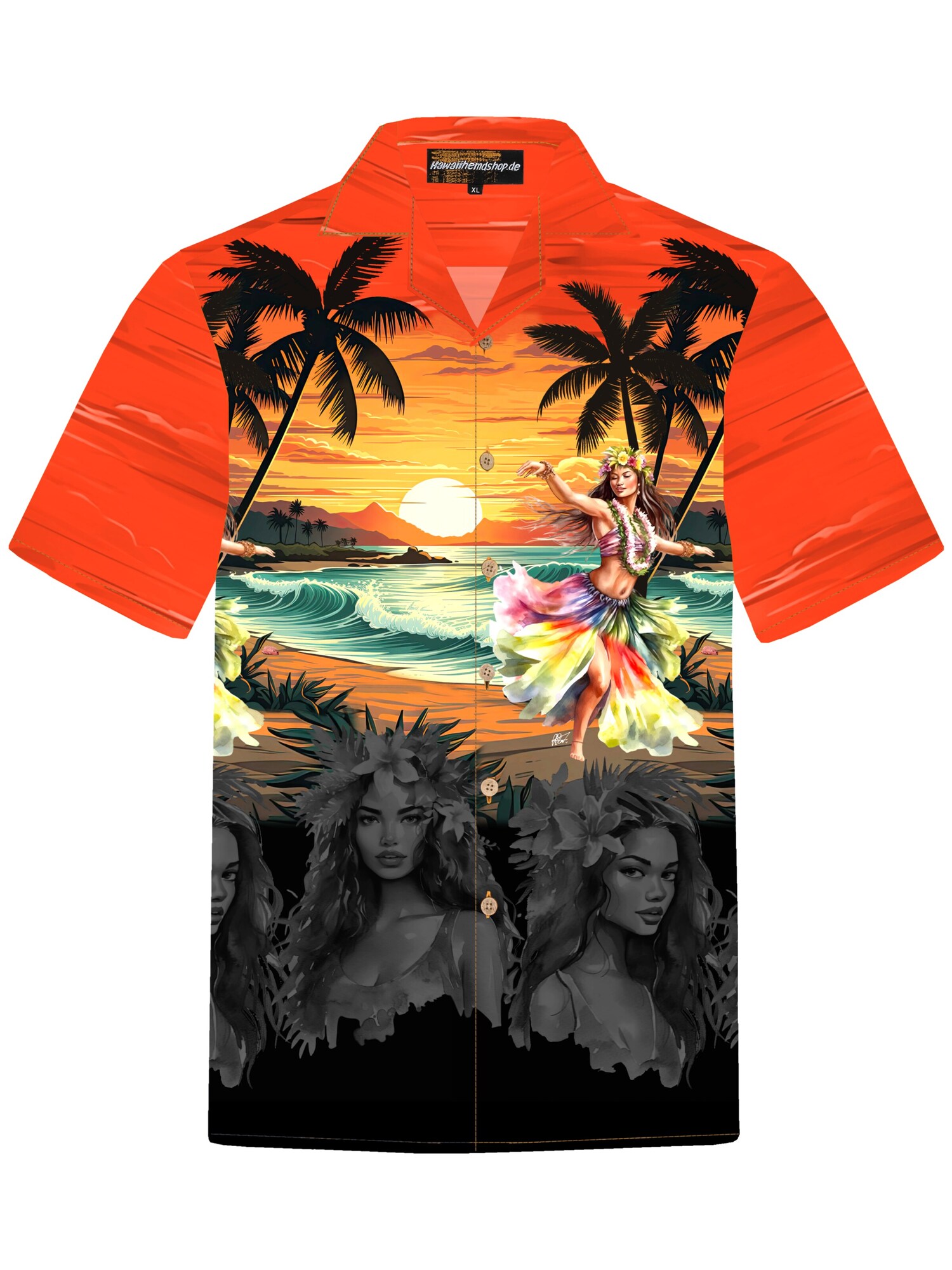 Hawaiihemdshop.de Camisa 'Hawaiihemd Hawaiian Girl' rojo anaranjado