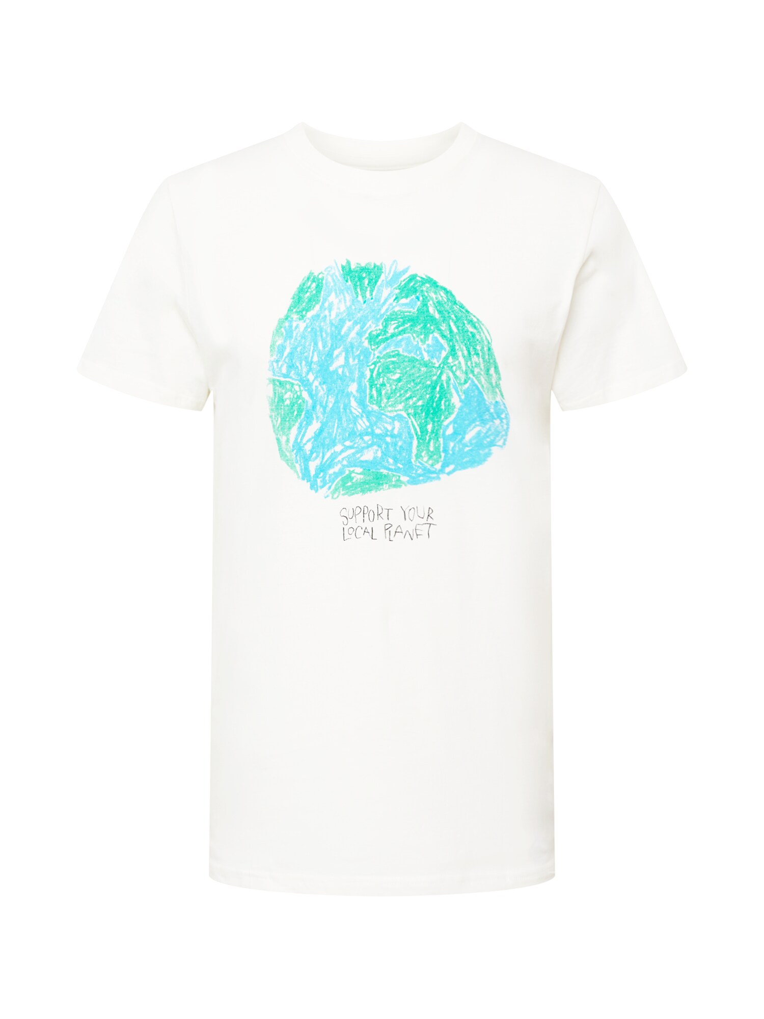 DEDICATED. Marškinėliai 'Stockholm Crayon Globe' balta / šviesiai mėlyna / žolės žalia