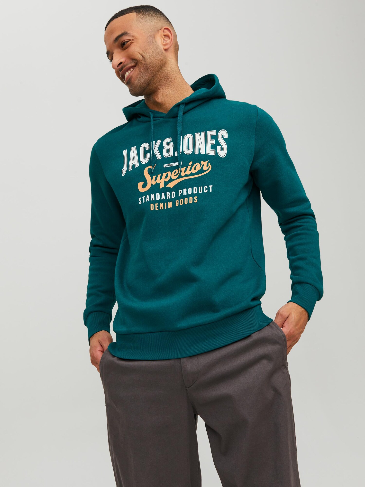 JACK & JONES Mikina smaragdová / svetlooranžová / šedobiela (obrázok 5)