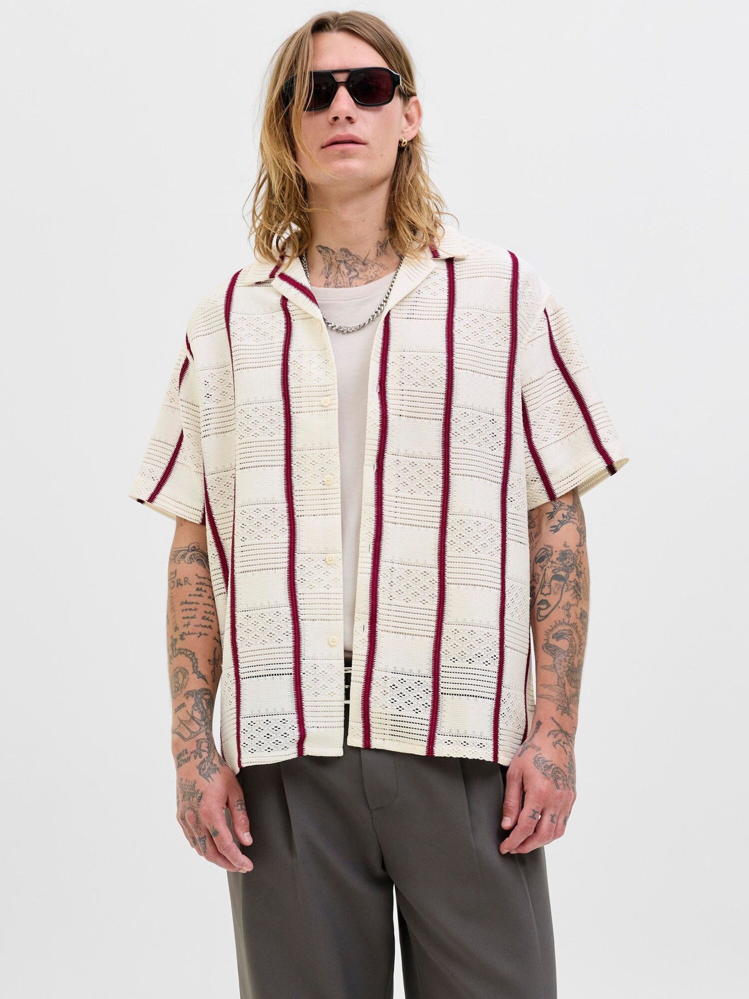 JACK & JONES Ing 'JORDia'  borvörös / piszkosfehér termék 2. képe